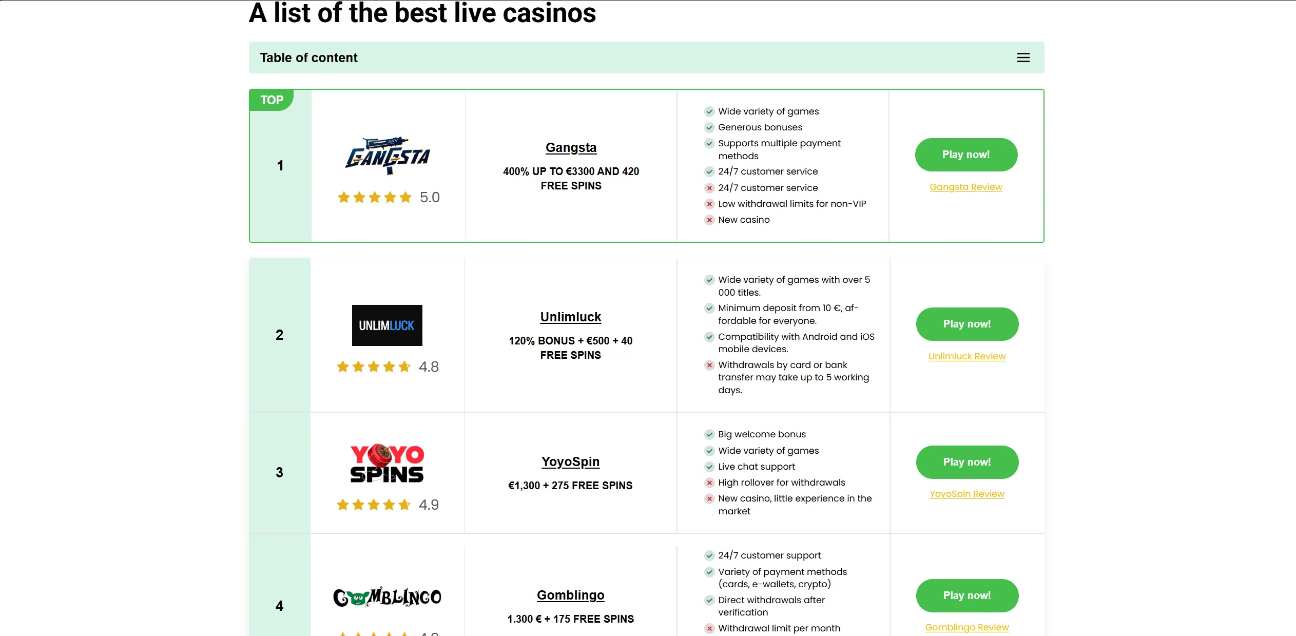 Screenshot of Livecasinosgreek.com – Casino Bonuses ᐅ TOP ᐅ Choose the best casino with bonuses