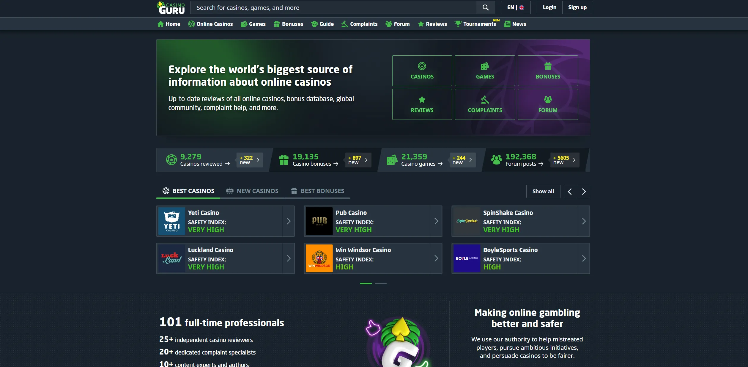Screenshot of Casino.guru — 🎁 No Deposit Bonus Codes & Free Casino Offers