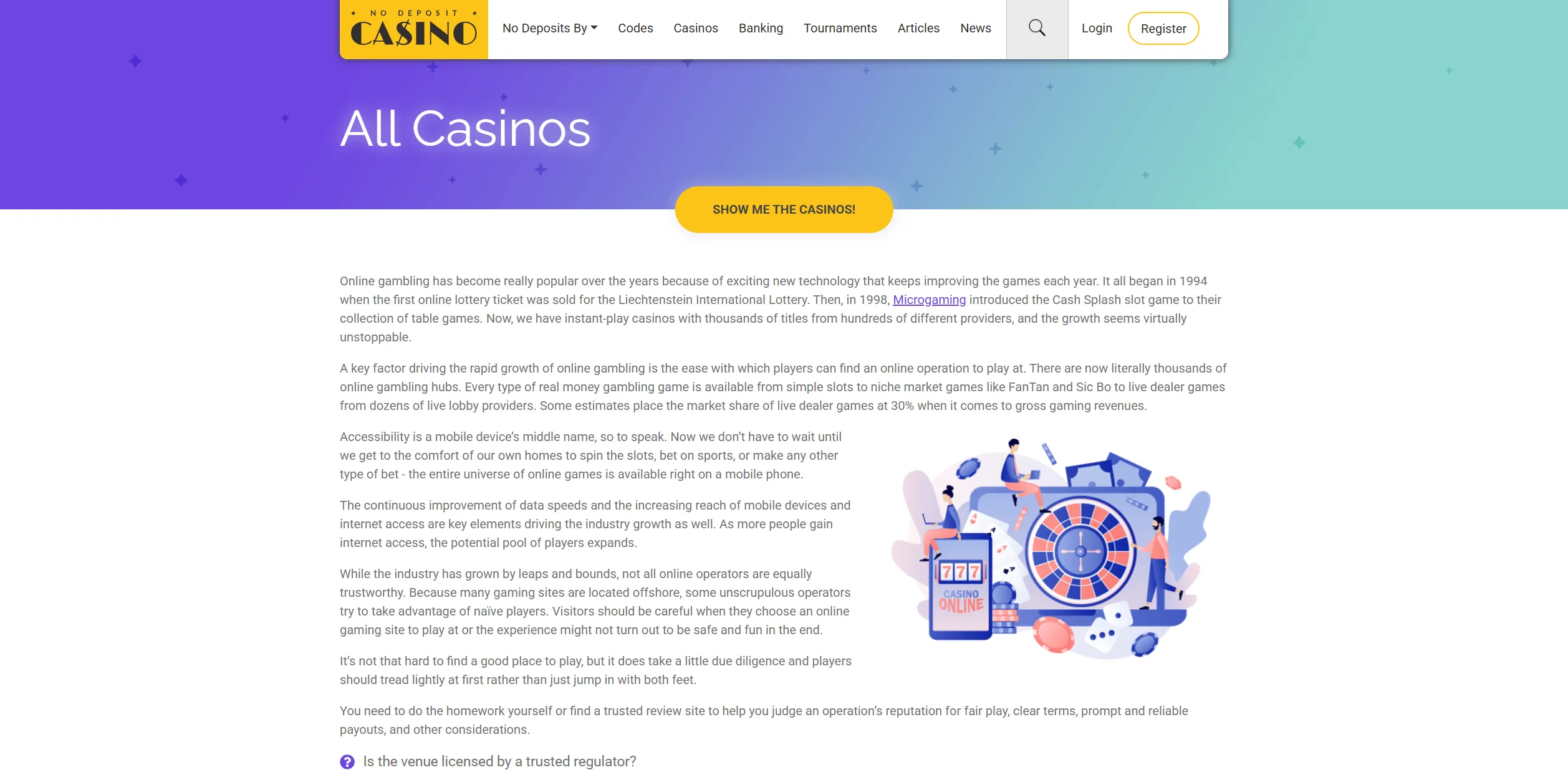 Screenshot of Nodepositcasino.org - No Deposit Casino Bonuses for Greek Players