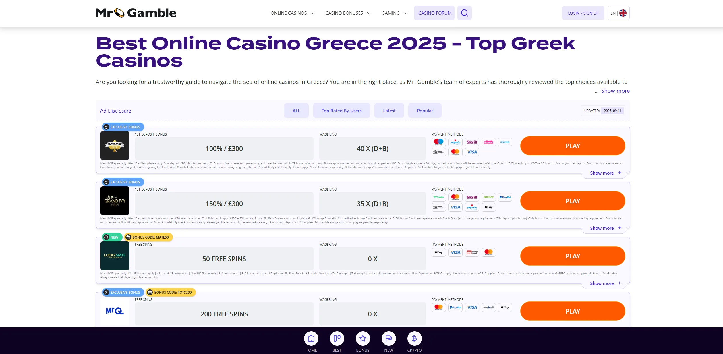 Screenshot of Mr-gamble.com - Best Greek Online Casinos and Bonuses | Mr. Gamble