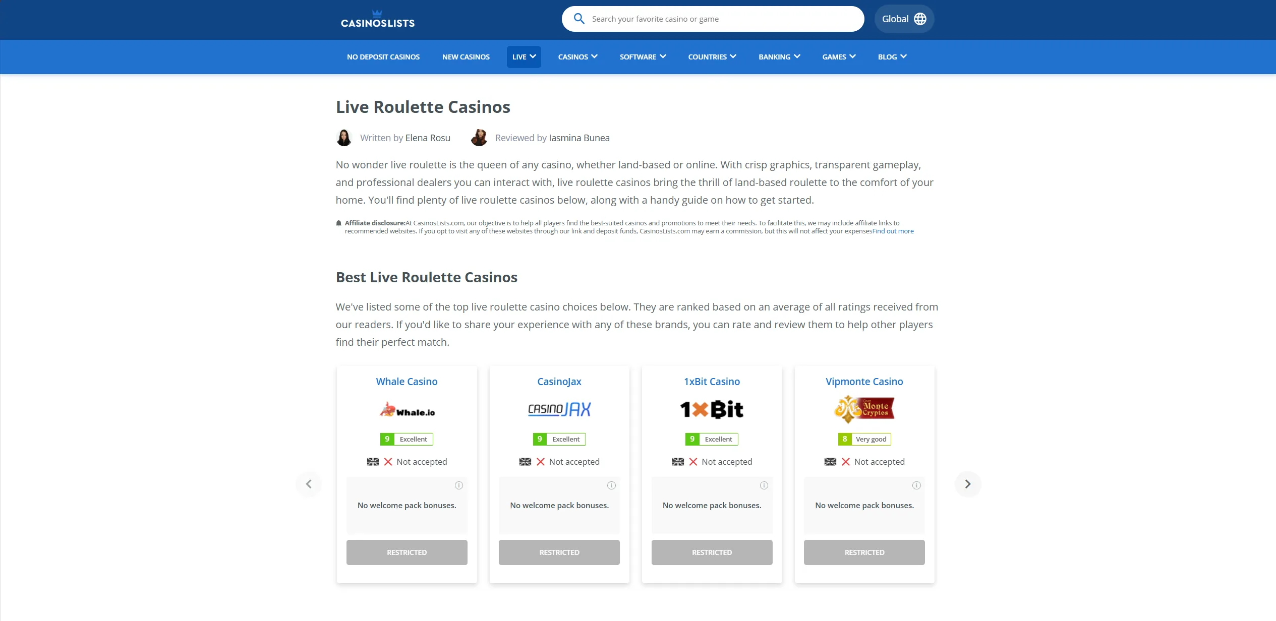 Screenshot of Casinoslists.com – No Deposit Bonuses in Greece | CasinosLists.com