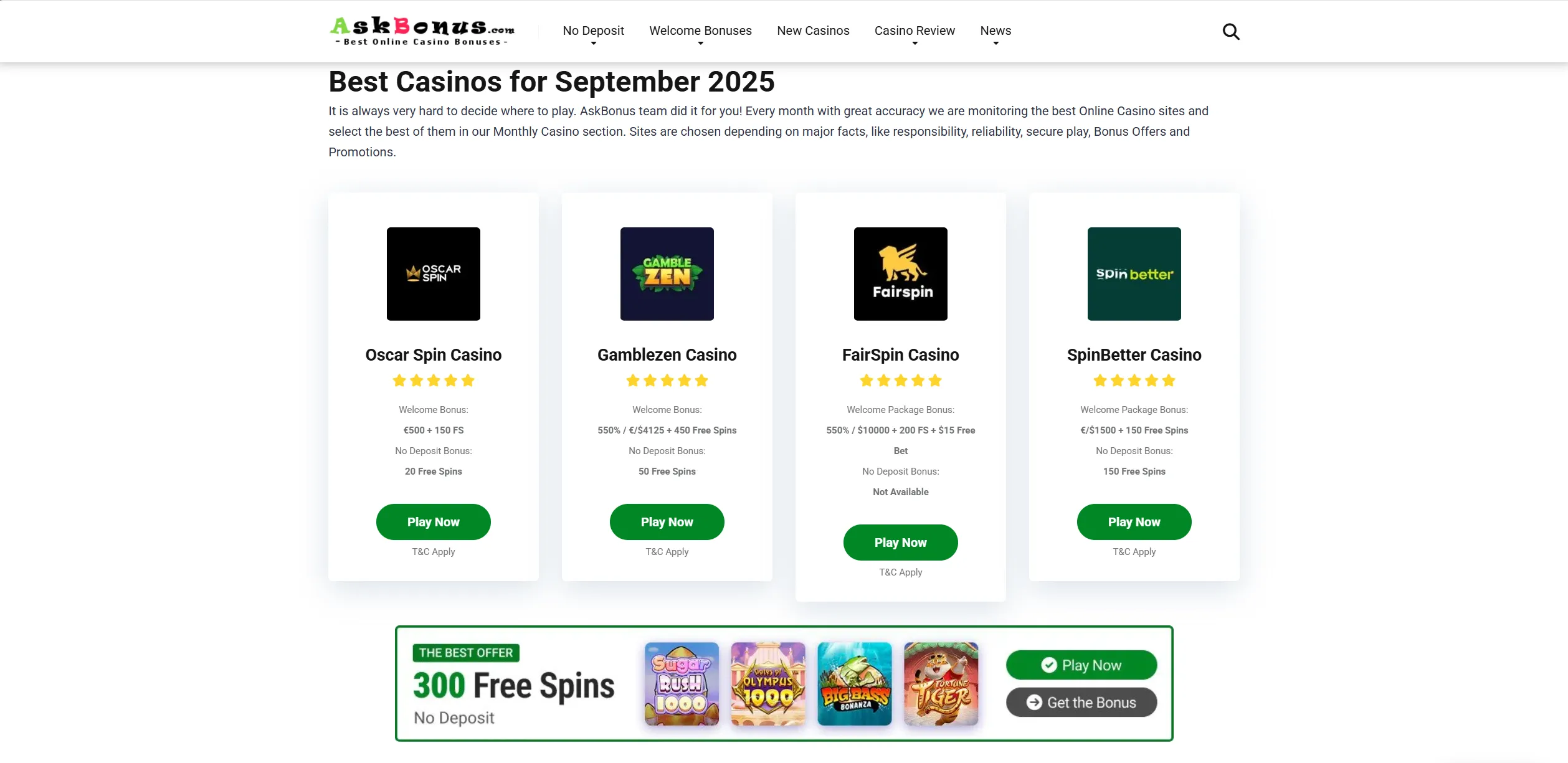 Screenshot of Askbonus.com – TOP Greece No Deposit Online Casinos
