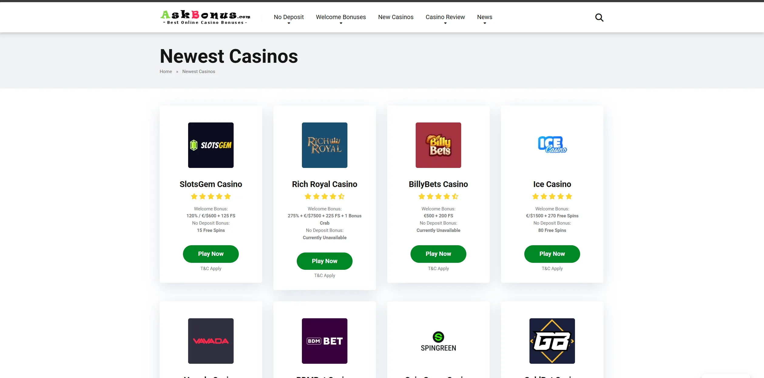 Screenshot of Askbonus.com – TOP Greece No Deposit Online Casinos