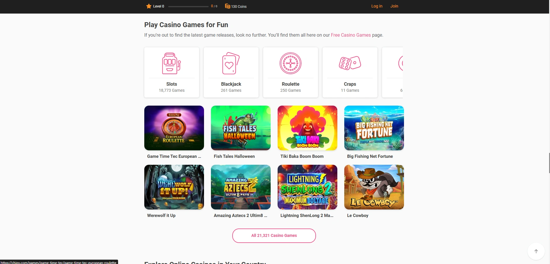 Screenshot of Chipy.com — Online Casino Bonus Codes & Promotions