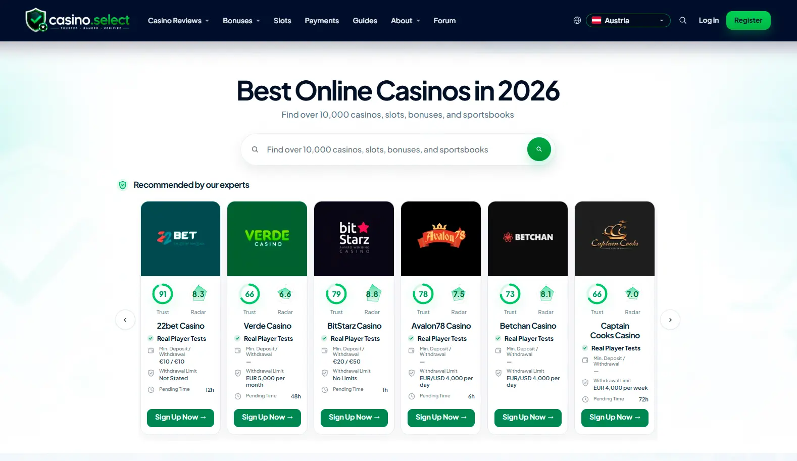 Screenshot of Casino.Select — We Select. You Win.