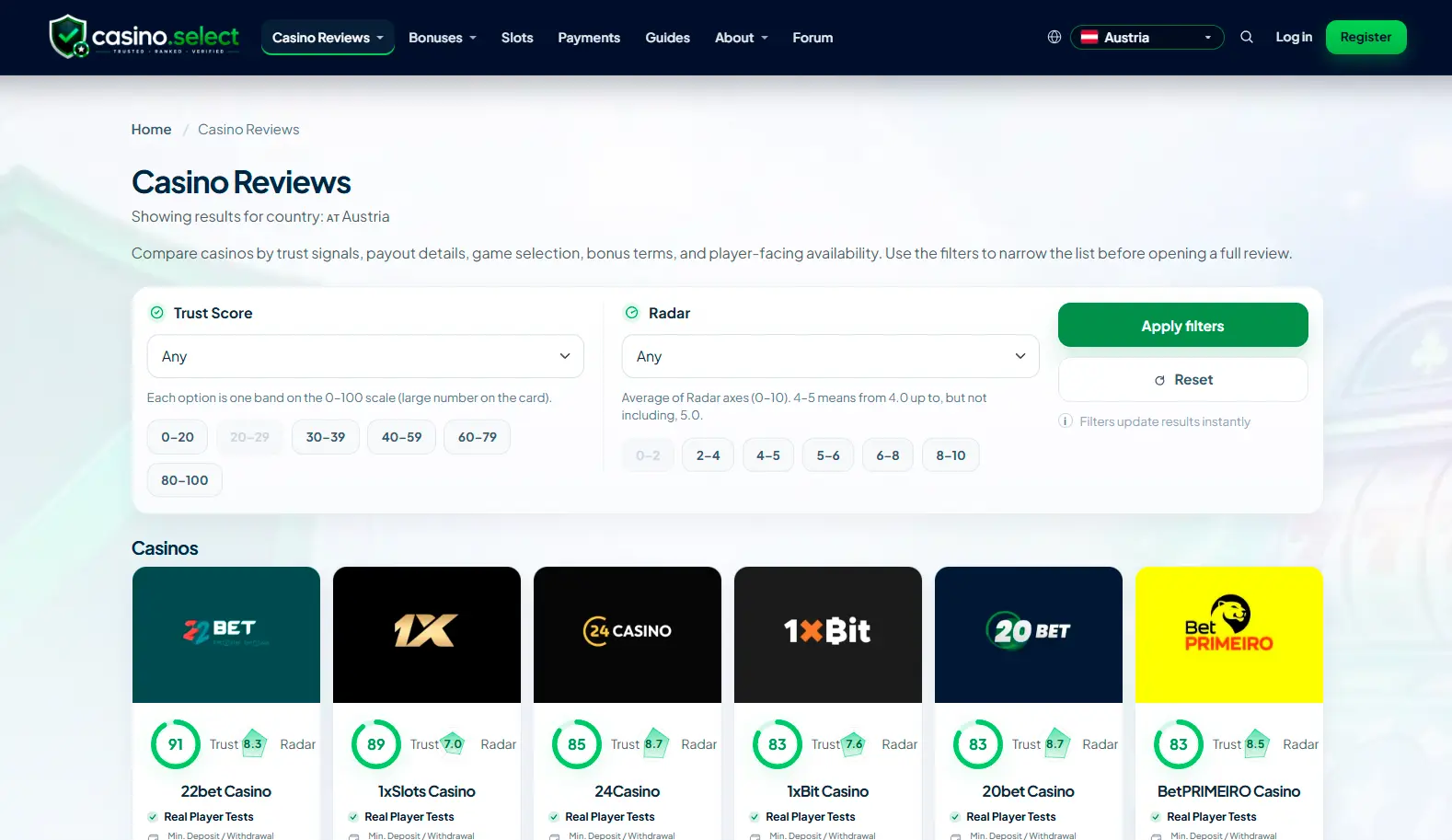 Screenshot of Casino.Select — We Select. You Win.