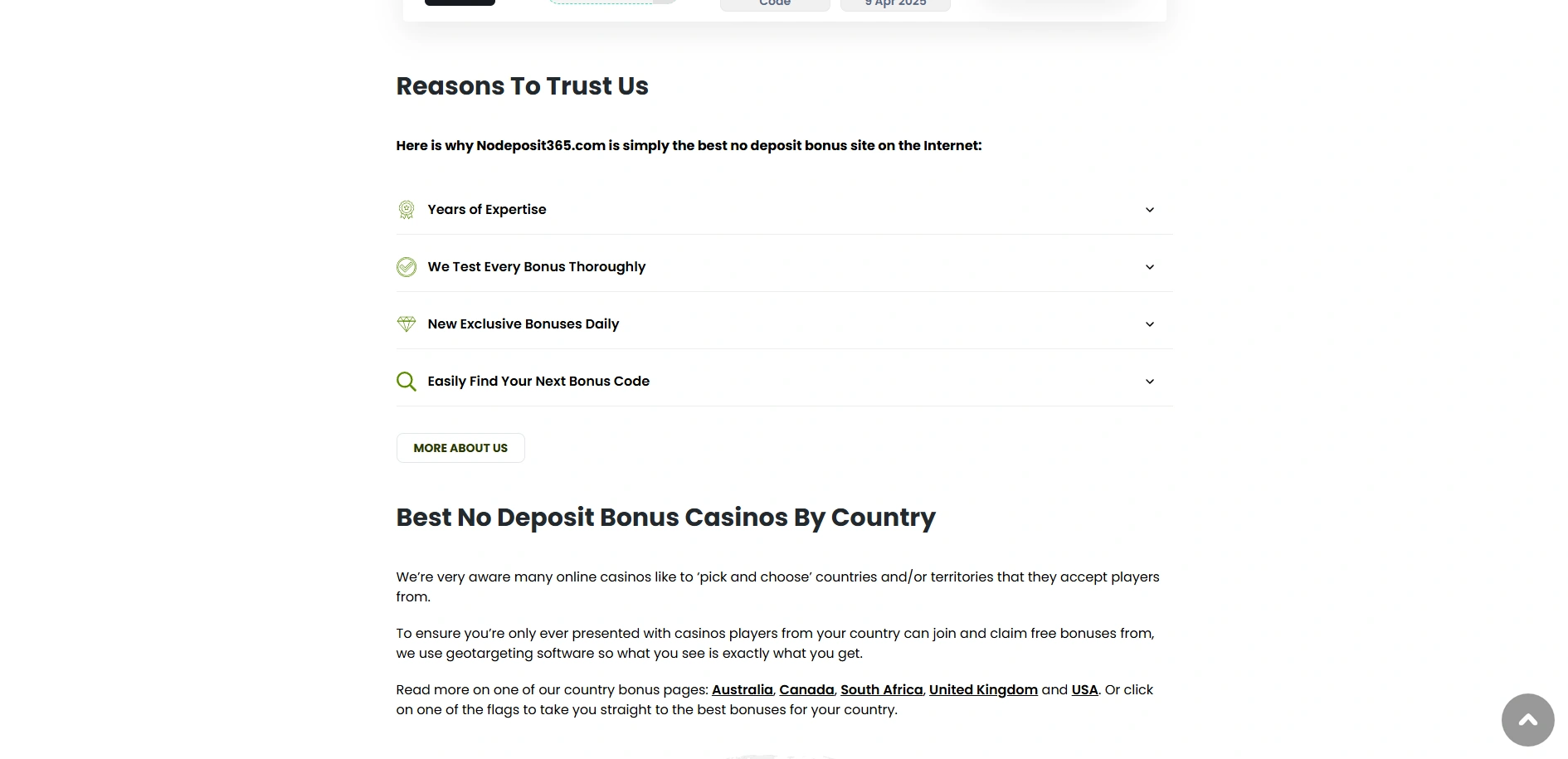 Screenshot of NoDeposit365.com – The World’s Best Source of Casino Bonuses
