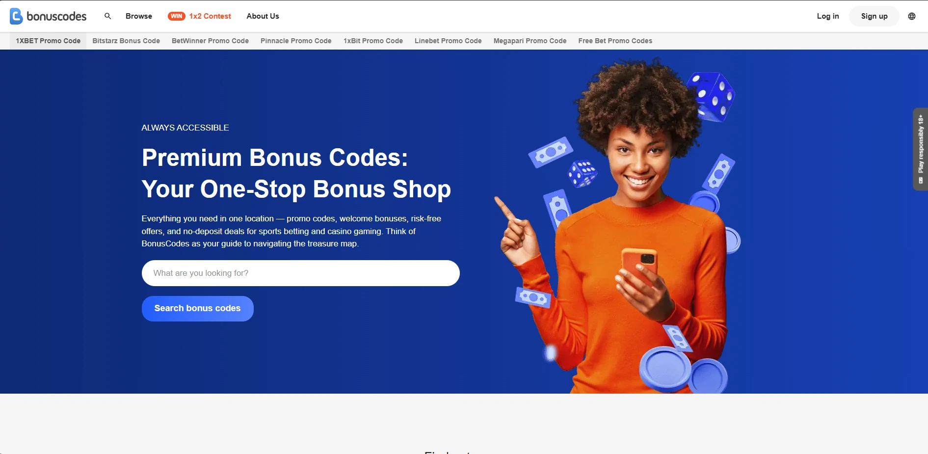 Screenshot of Bonuscodes.com - Explore the top online casinos. Discover the best bonuses.