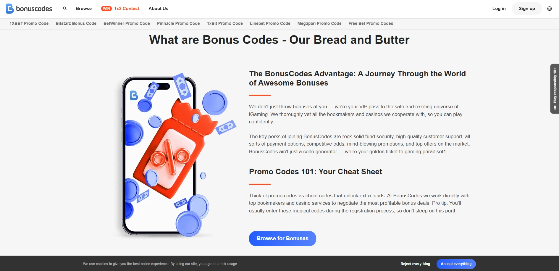 Screenshot of Bonuscodes.com - Explore the top online casinos. Discover the best bonuses.