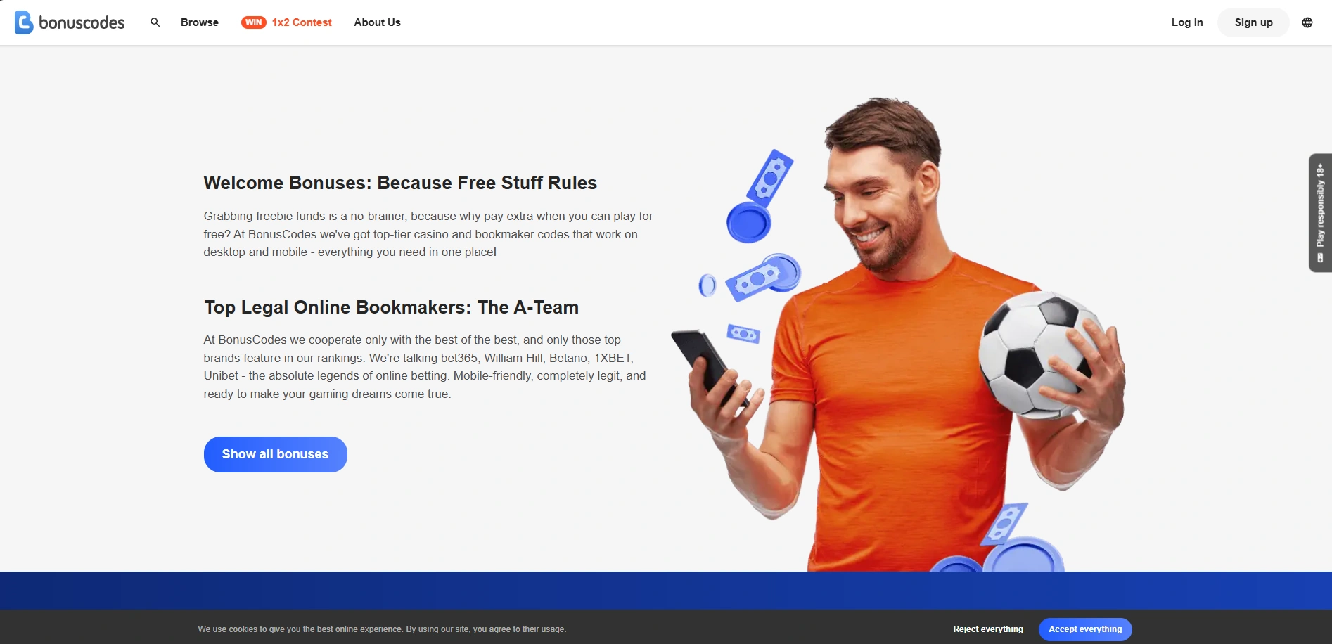 Screenshot of Bonuscodes.com - Explore the top online casinos. Discover the best bonuses.