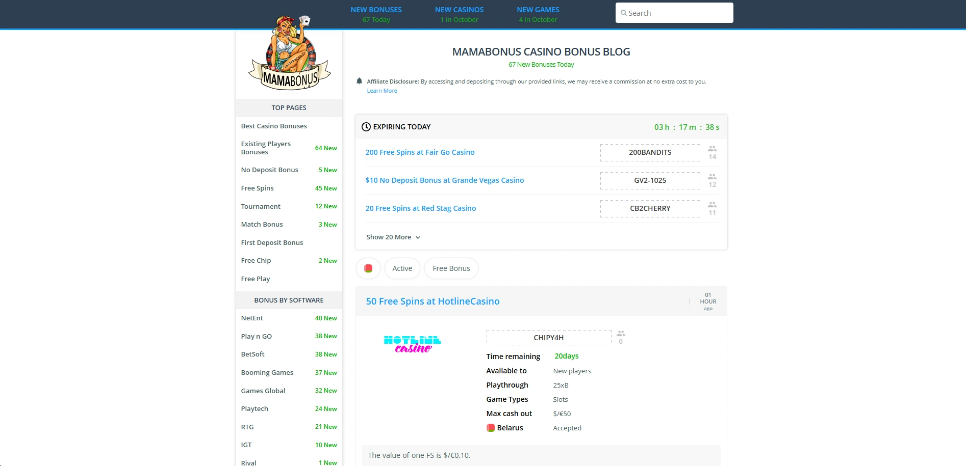 Screenshot of MAMABONUS.COM - Hottest Casino Bonus Codes!