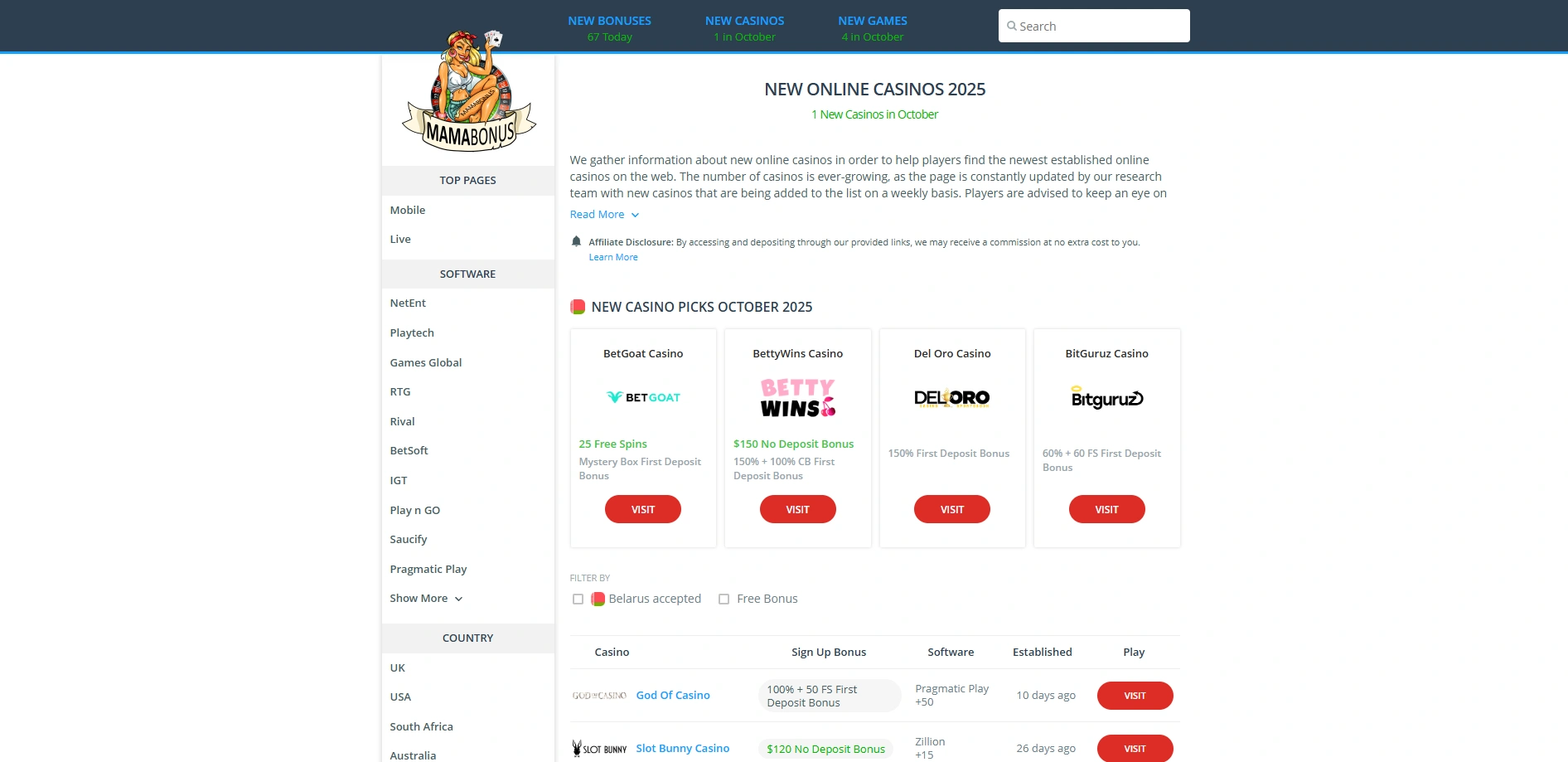 Screenshot of MAMABONUS.COM - Hottest Casino Bonus Codes!