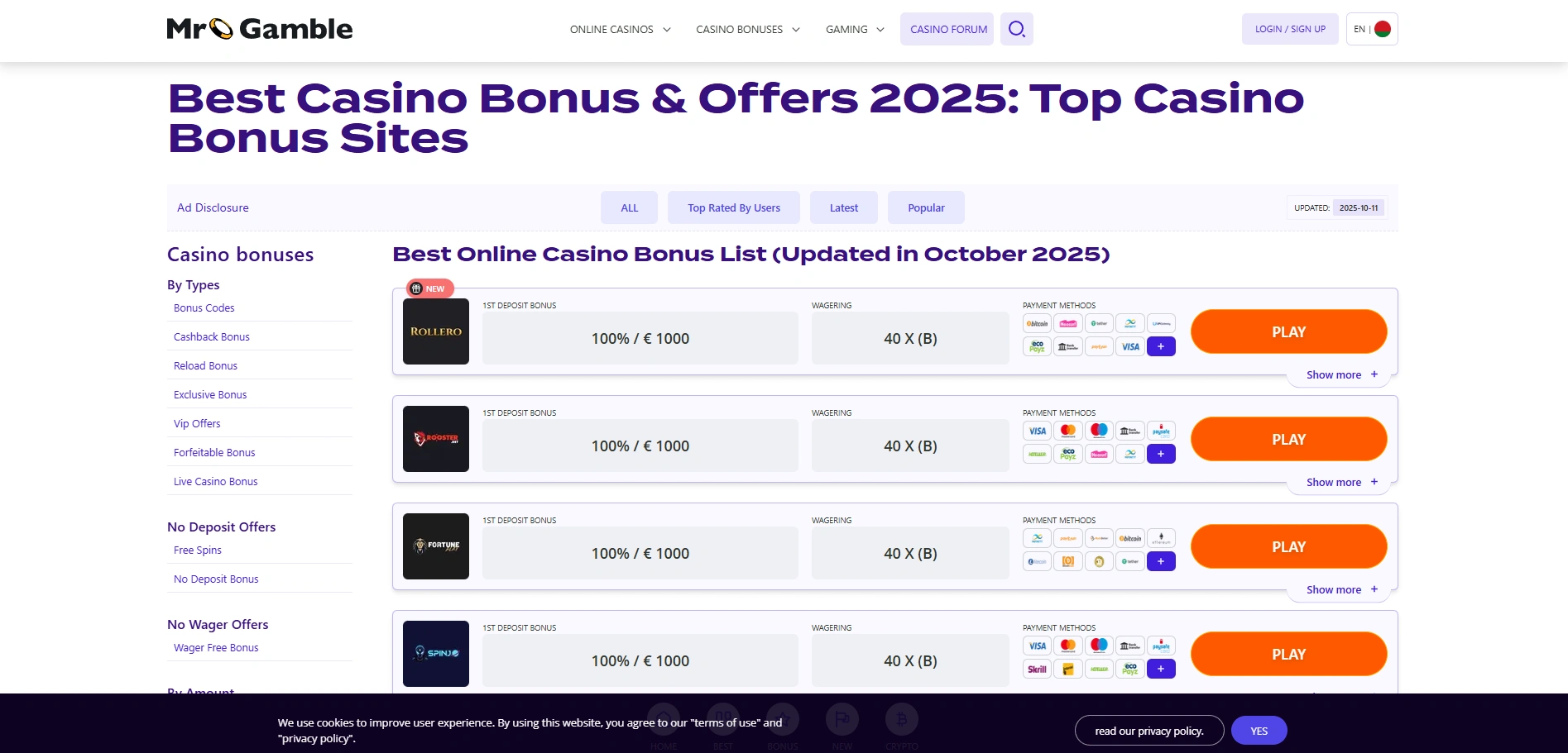 Screenshot of Mr-gamble.com - Explore the top online casinos. Discover the best bonuses.
