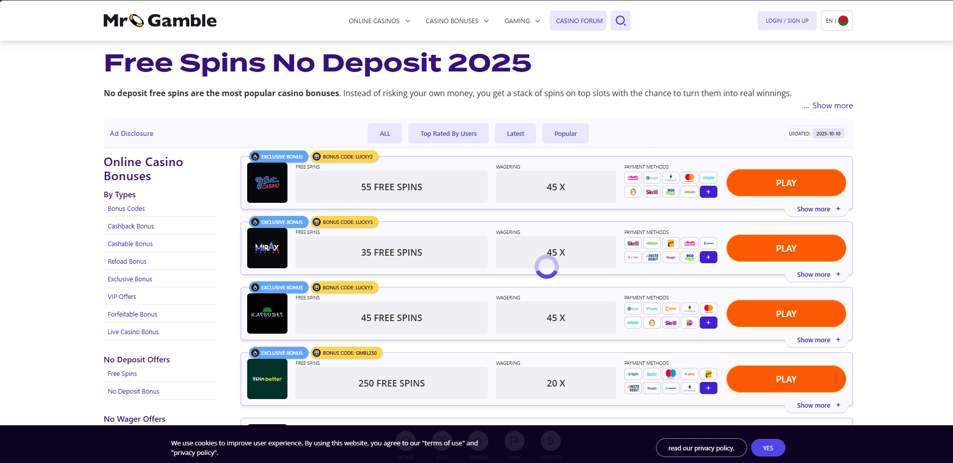 Screenshot of Mr-gamble.com - Explore the top online casinos. Discover the best bonuses.
