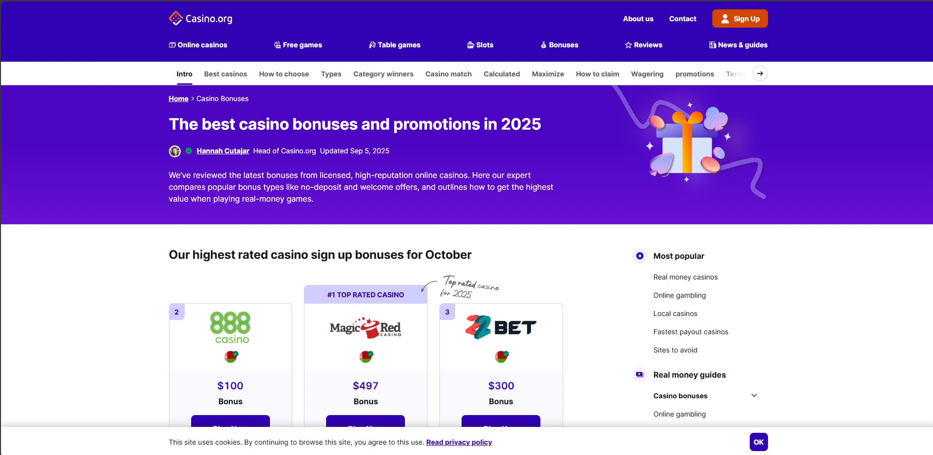 Screenshot of Casino.org - Best Online Casino Bonuses and Promotions