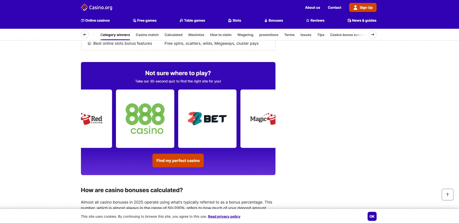 Screenshot of Casino.org - Best Online Casino Bonuses and Promotions