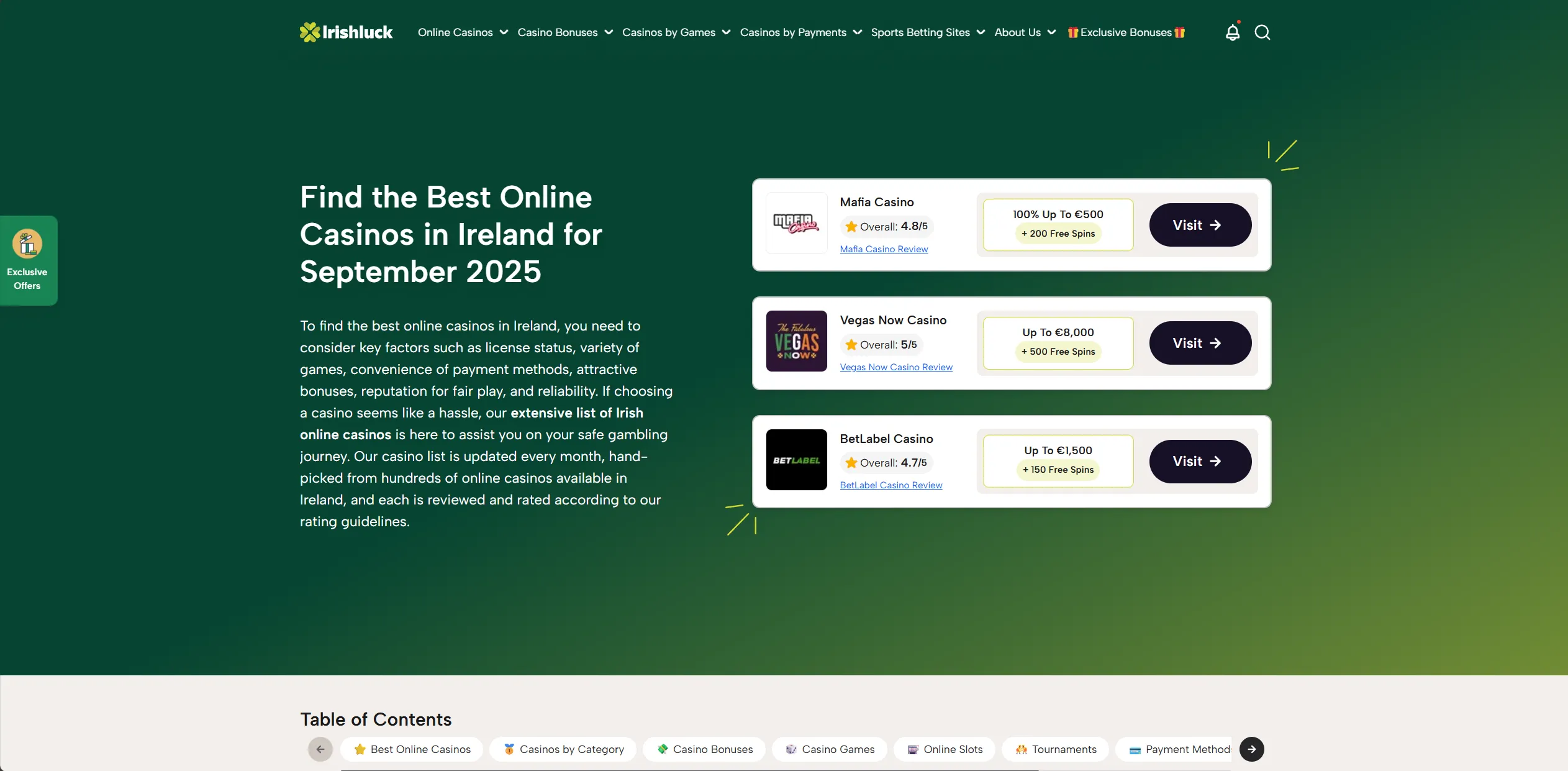 Screenshot of Irishluck.ie — Best Online Casino Bonuses in Ireland ☘️