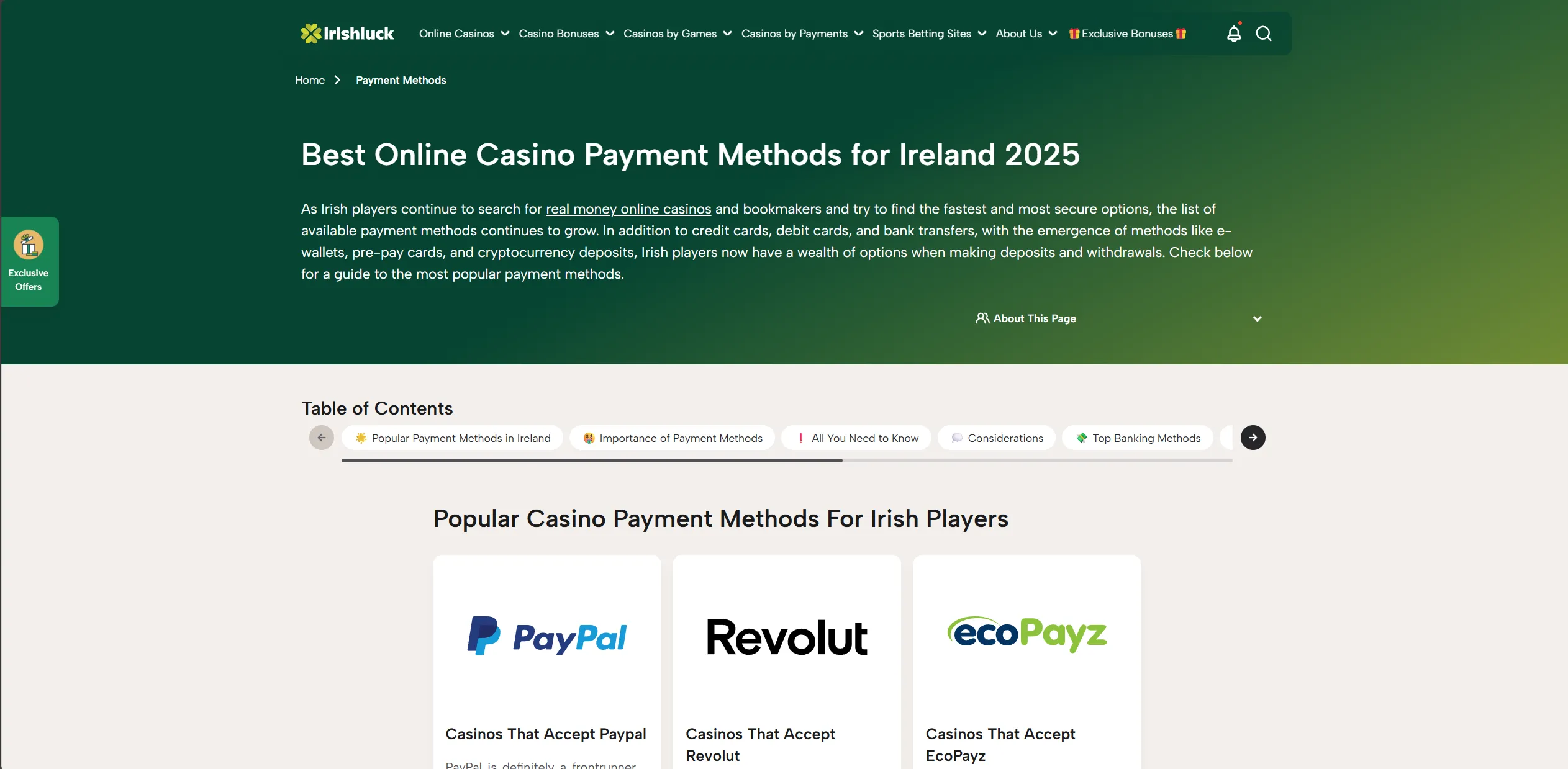 Screenshot of Irishluck.ie — Best Online Casino Bonuses in Ireland ☘️