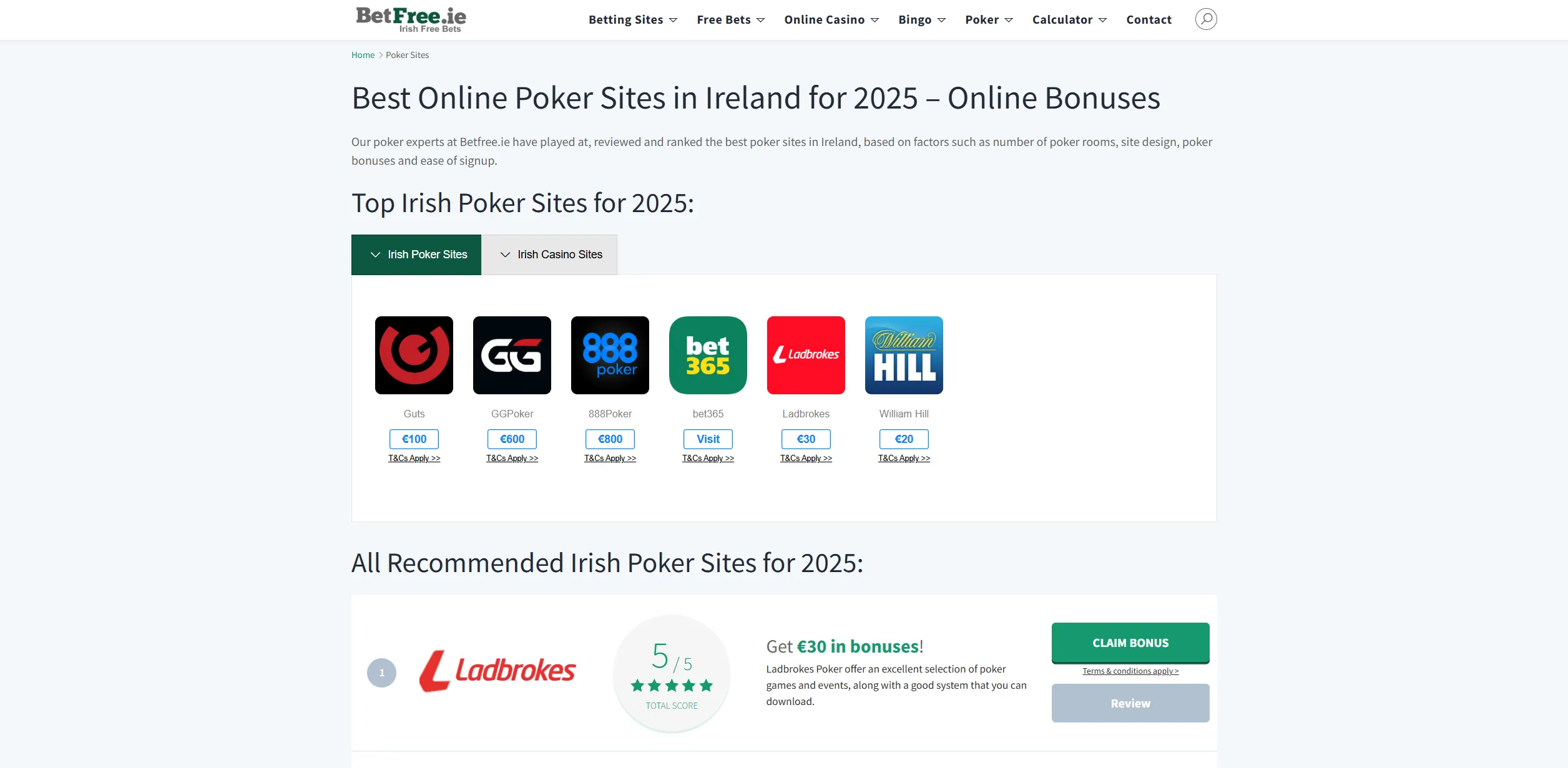 Screenshot of Betfree.ie — Best Online Casino Bonuses for Ireland [84+]