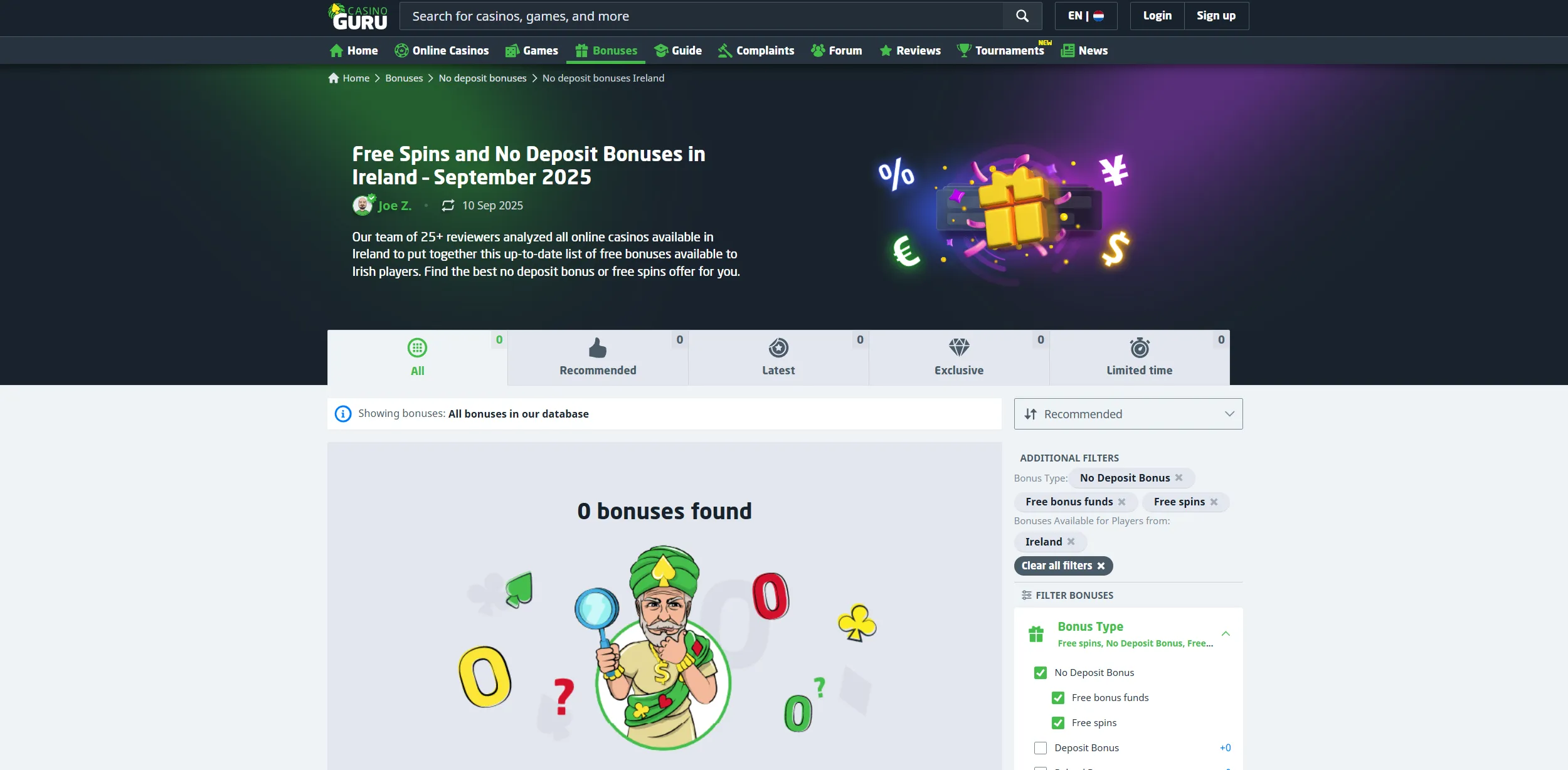 Screenshot of Casino.guru — Best Casino Bonus Ireland ☘️ Top Welcome Offers