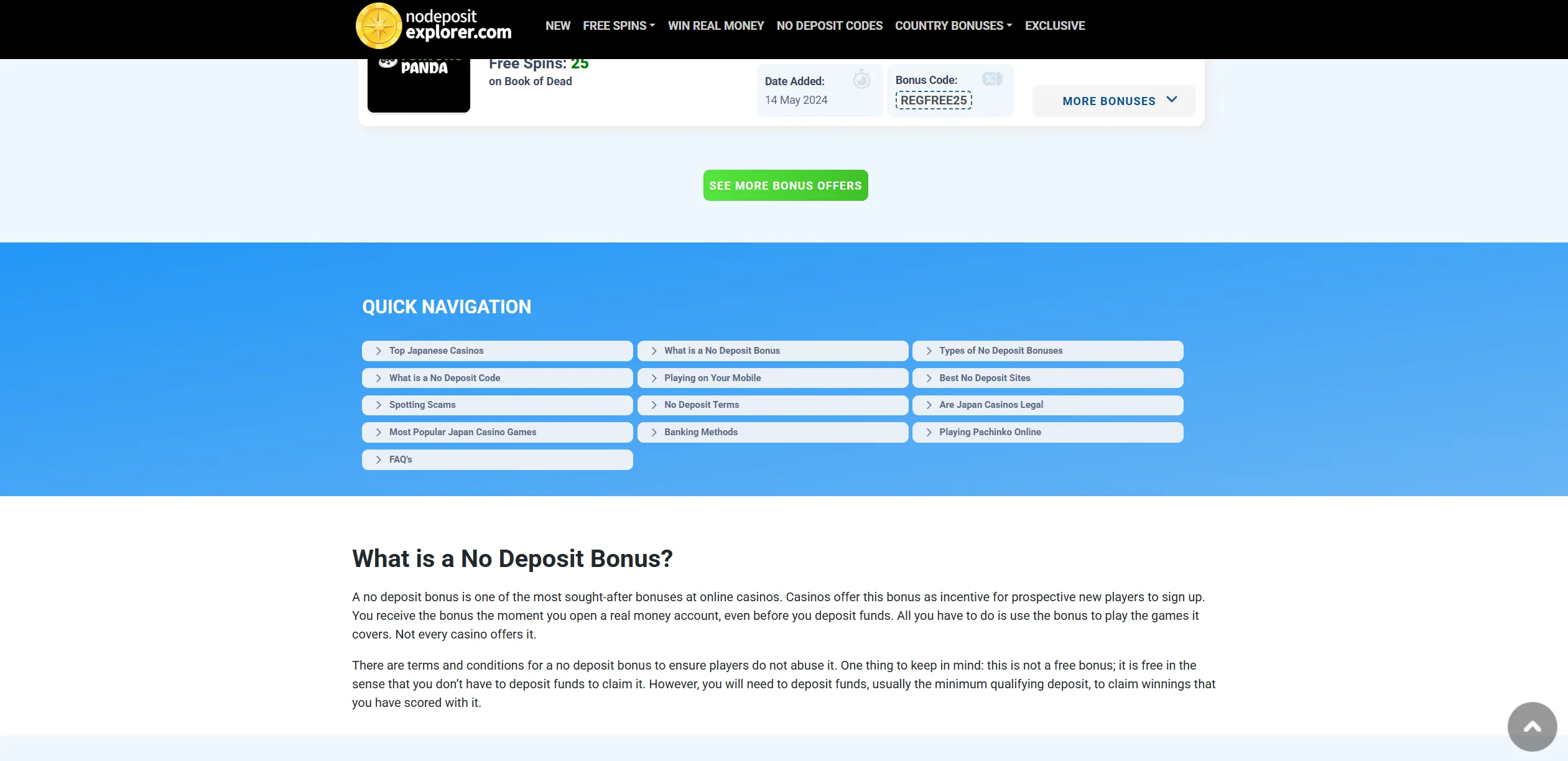 Screenshot of Nodepositexplorer.com - Best Japanse No Deposits Casino Bonuses