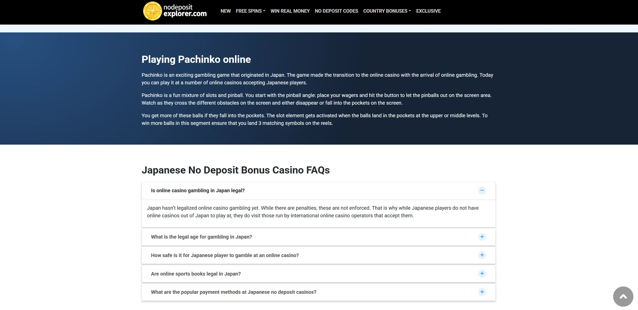 Screenshot of Nodepositexplorer.com - Best Japanse No Deposits Casino Bonuses