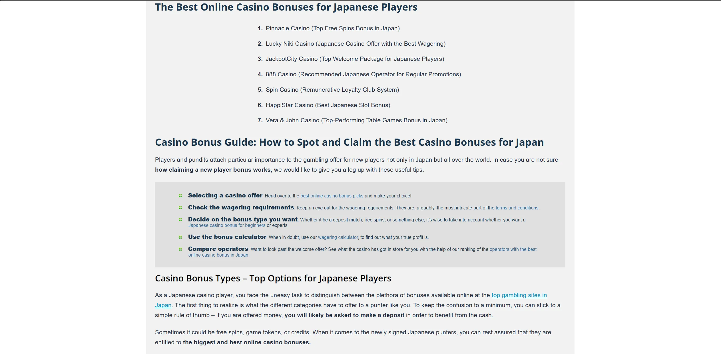 Screenshot of Bestcasinosites.net - Best Casino Bonus in Japan - JP Online Casino Bonuses