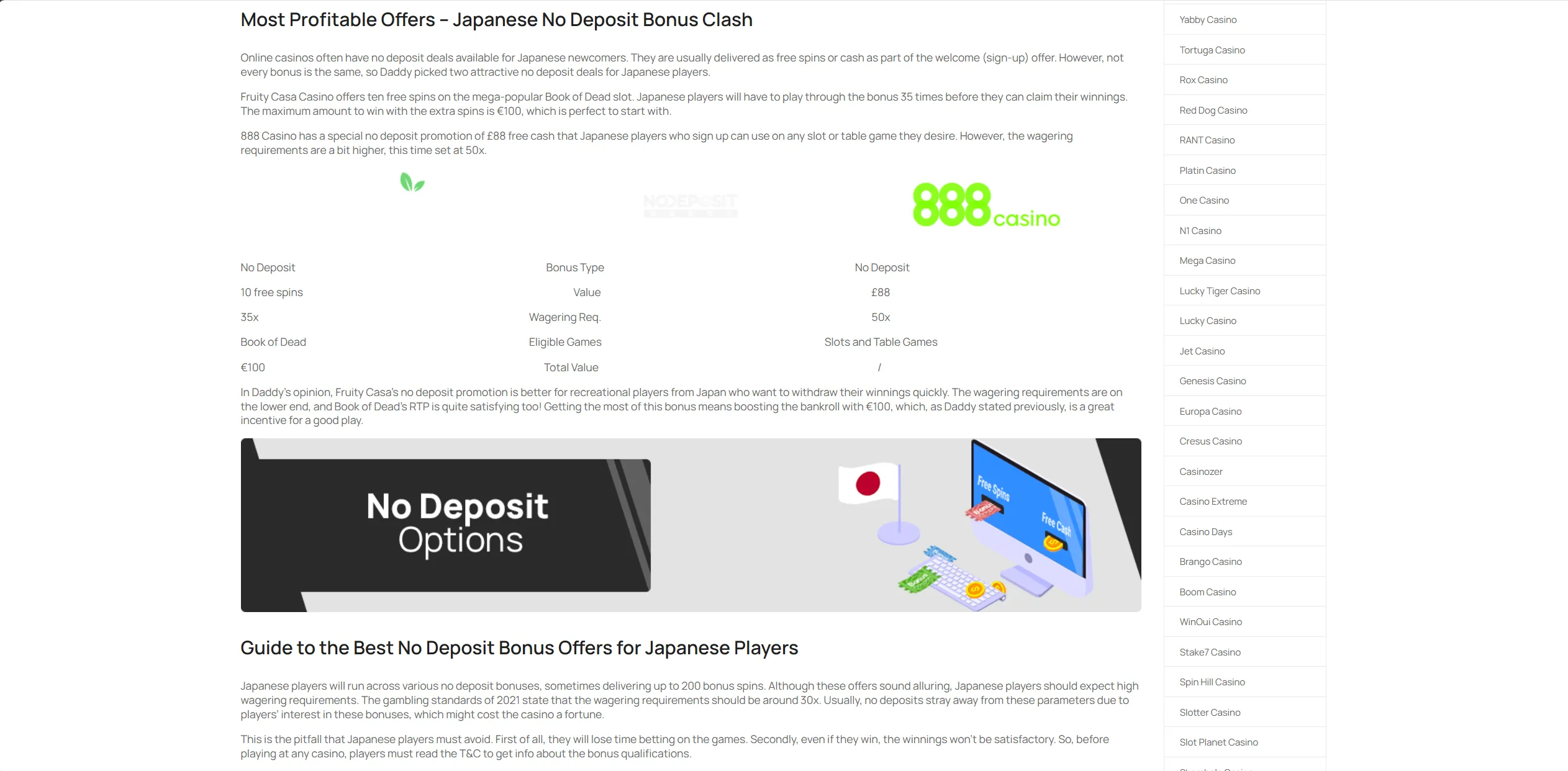 Screenshot of Nodepositdaddy.com - No Deposit Bonus Japan | JP Casino No Deposits
