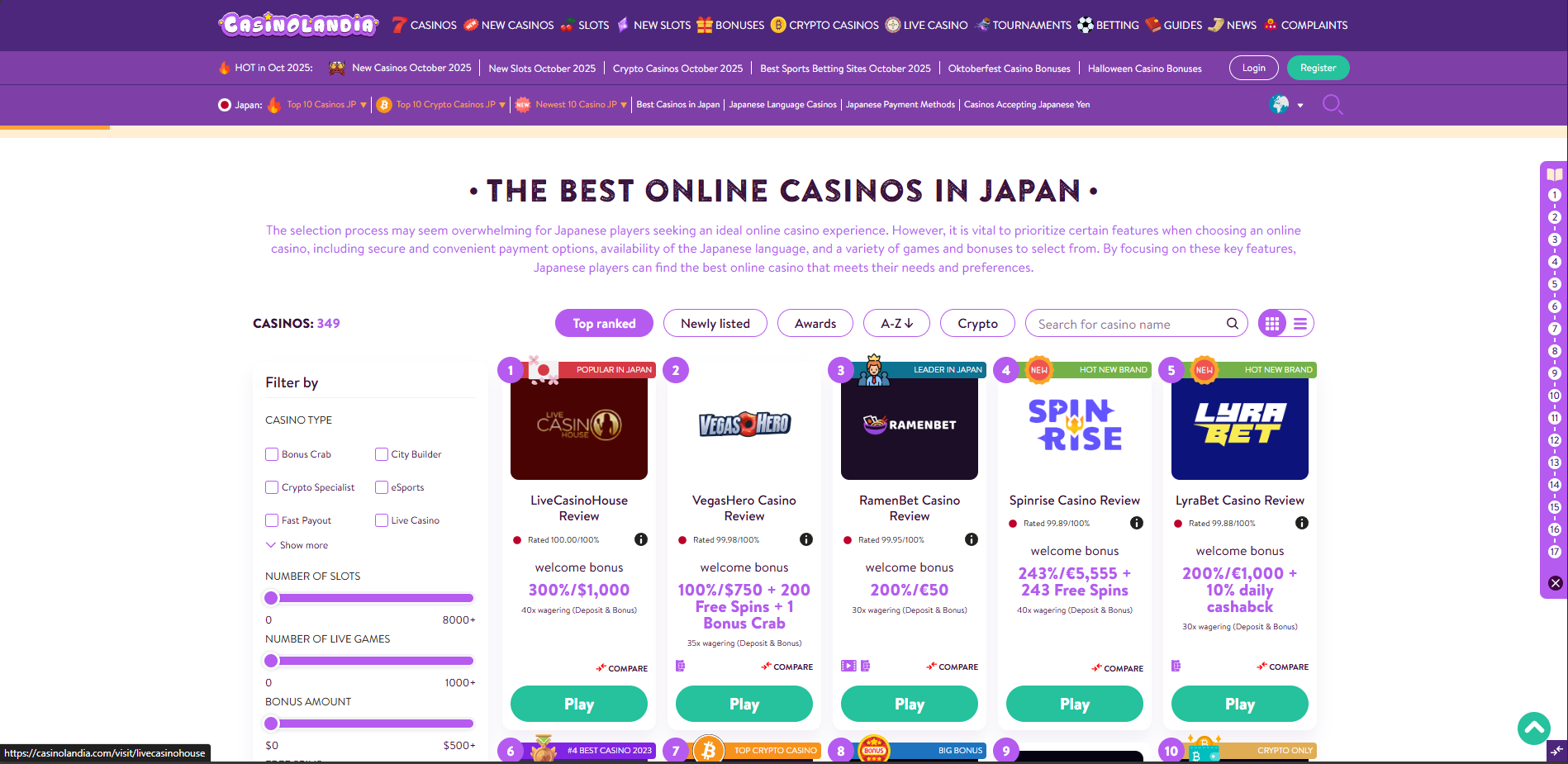 Screenshot of Casinolandia.com - Best Online Casinos Japan | 292+ Top Japanese Brands