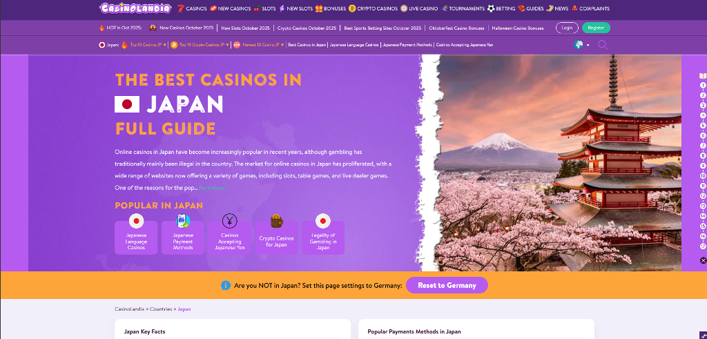 Screenshot of Casinolandia.com - Best Online Casinos Japan | 292+ Top Japanese Brands