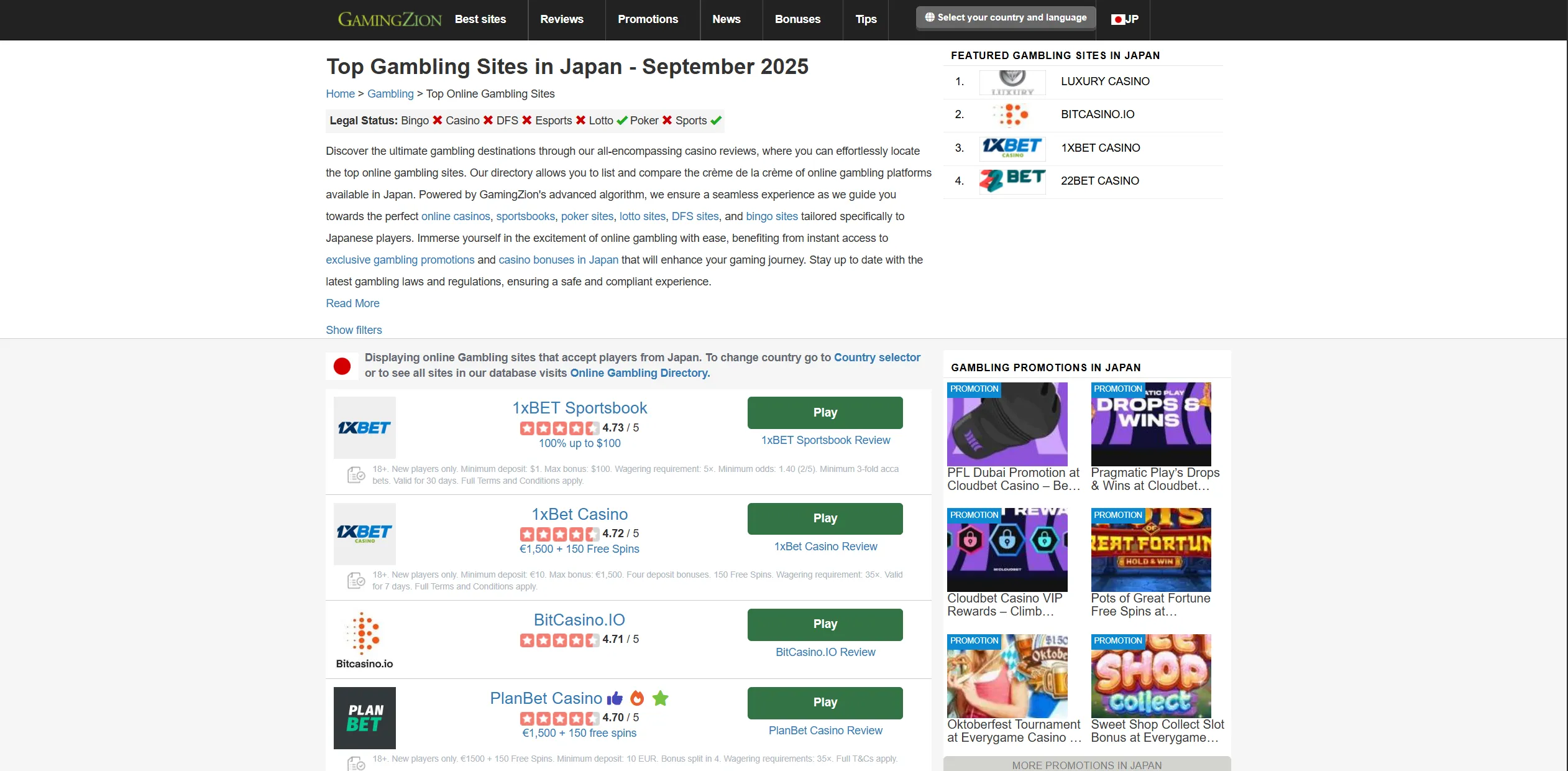 Screenshot of Gamingzion.com - Online Casino Bonuses in Japan | GamingZion
