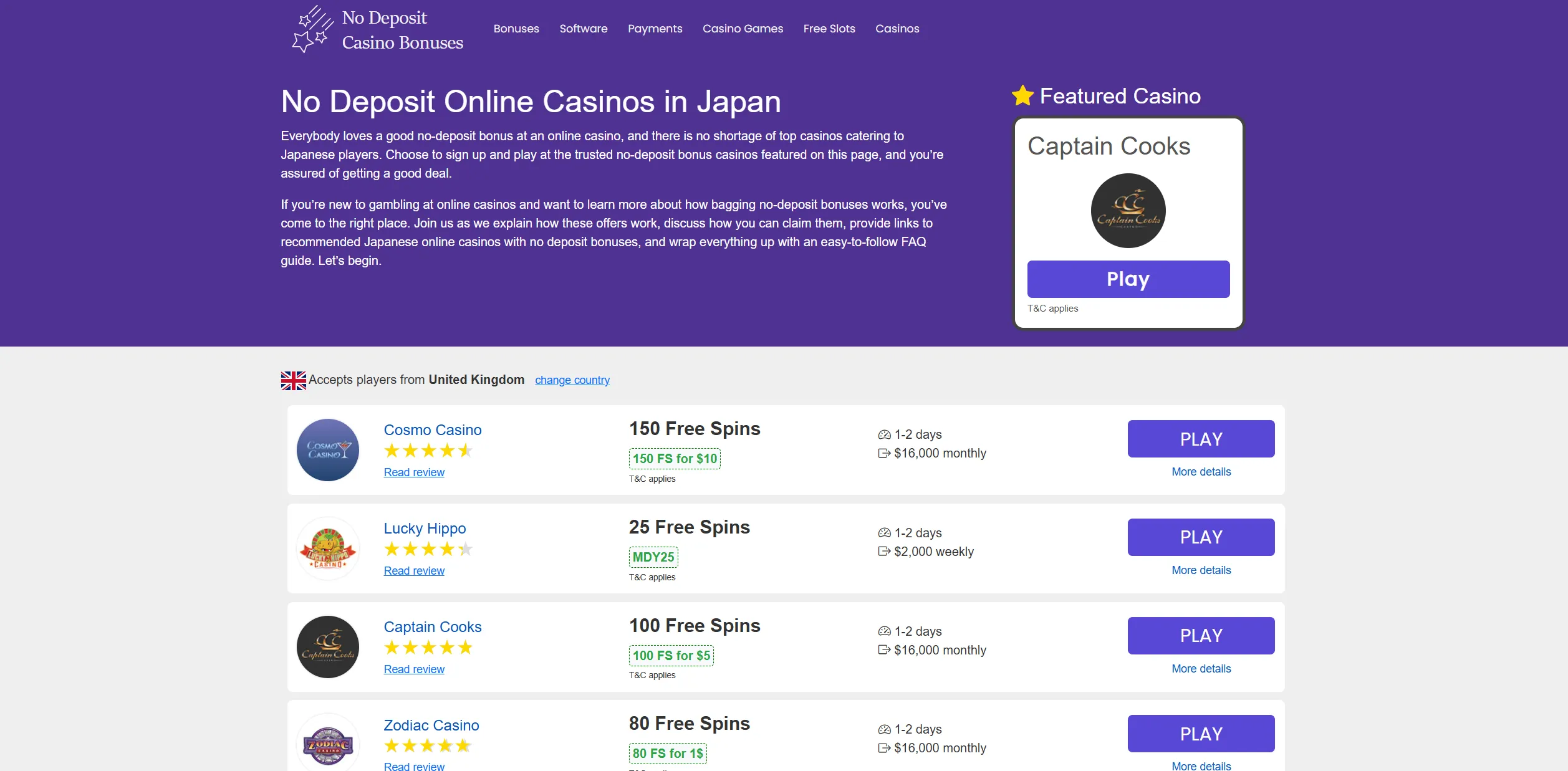 Screenshot of Nodepositcasinobonus.org - No Deposit Japan - Exploring the Best No-Deposit Offers for Japanese Players