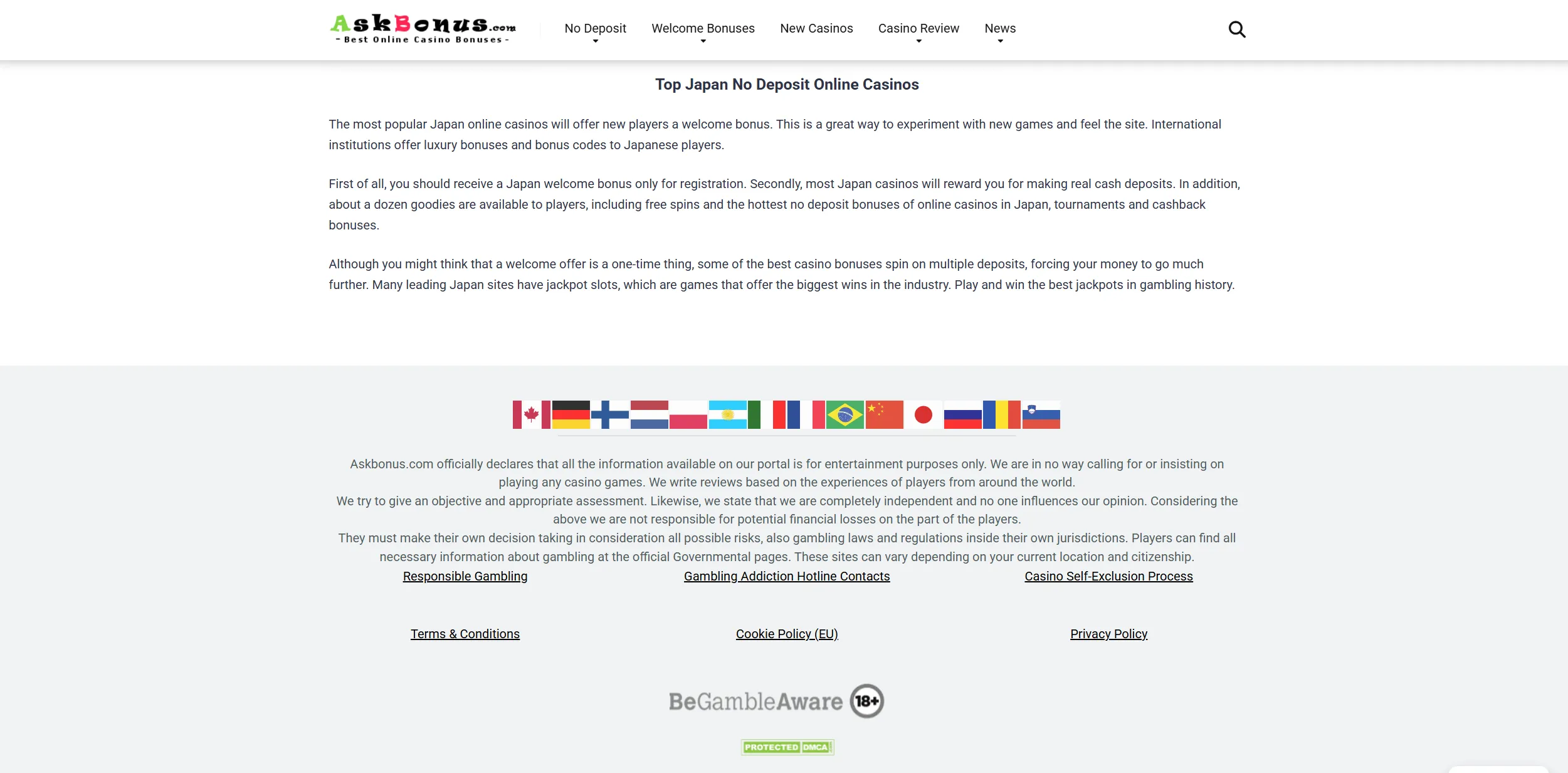 Screenshot of Askbonus.com – TOP Japan No Deposit Online Casinos