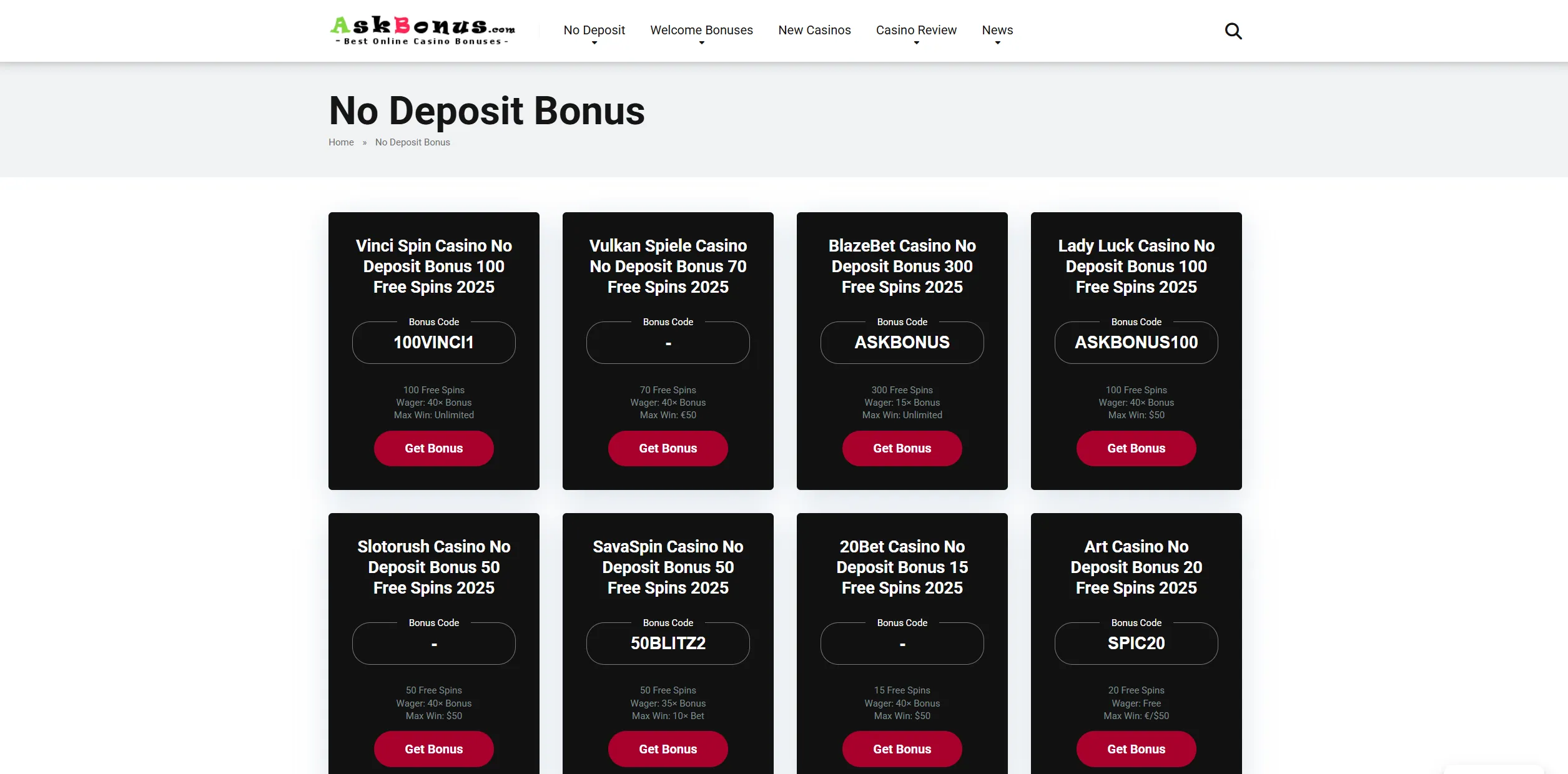 Screenshot of Askbonus.com – TOP Japan No Deposit Online Casinos