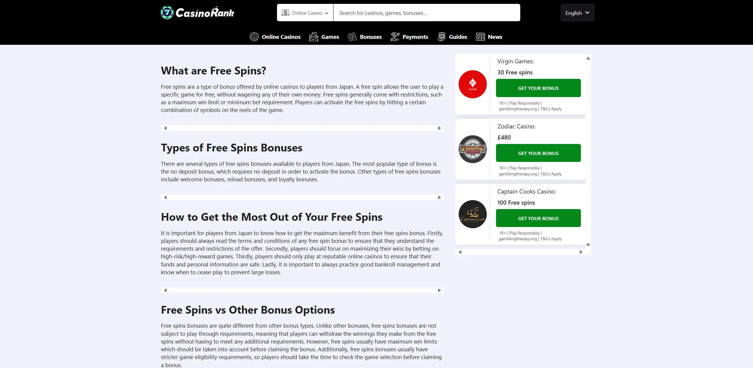 Screenshot of Onlinecasinorank.org –  Best Free Spins Bonuses in Japan | All (30) Casinos