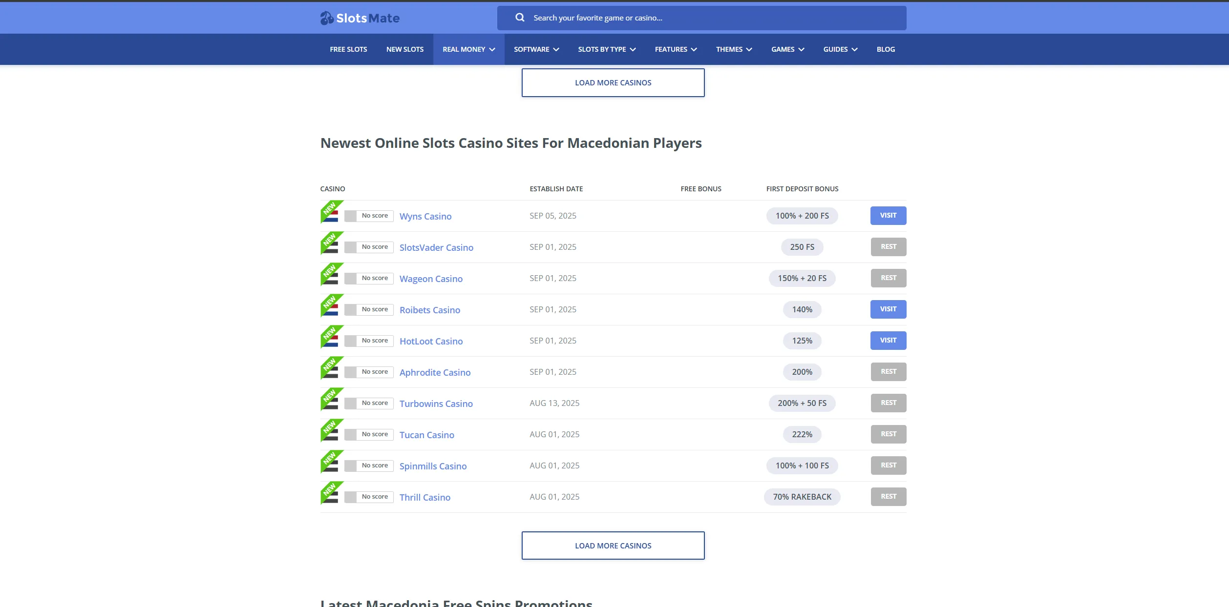 Screenshot of Slotsmate.com - Best Online Slots Real Money Casinos in Macedonia