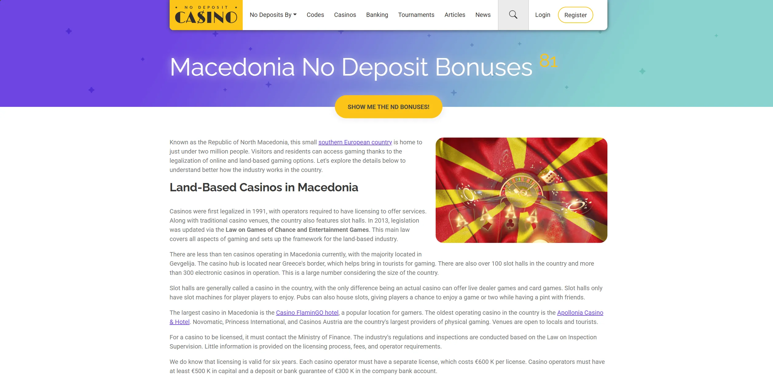 Screenshot of Nodepositcasino.org - Makedonia No Deposit Casino Bonuses