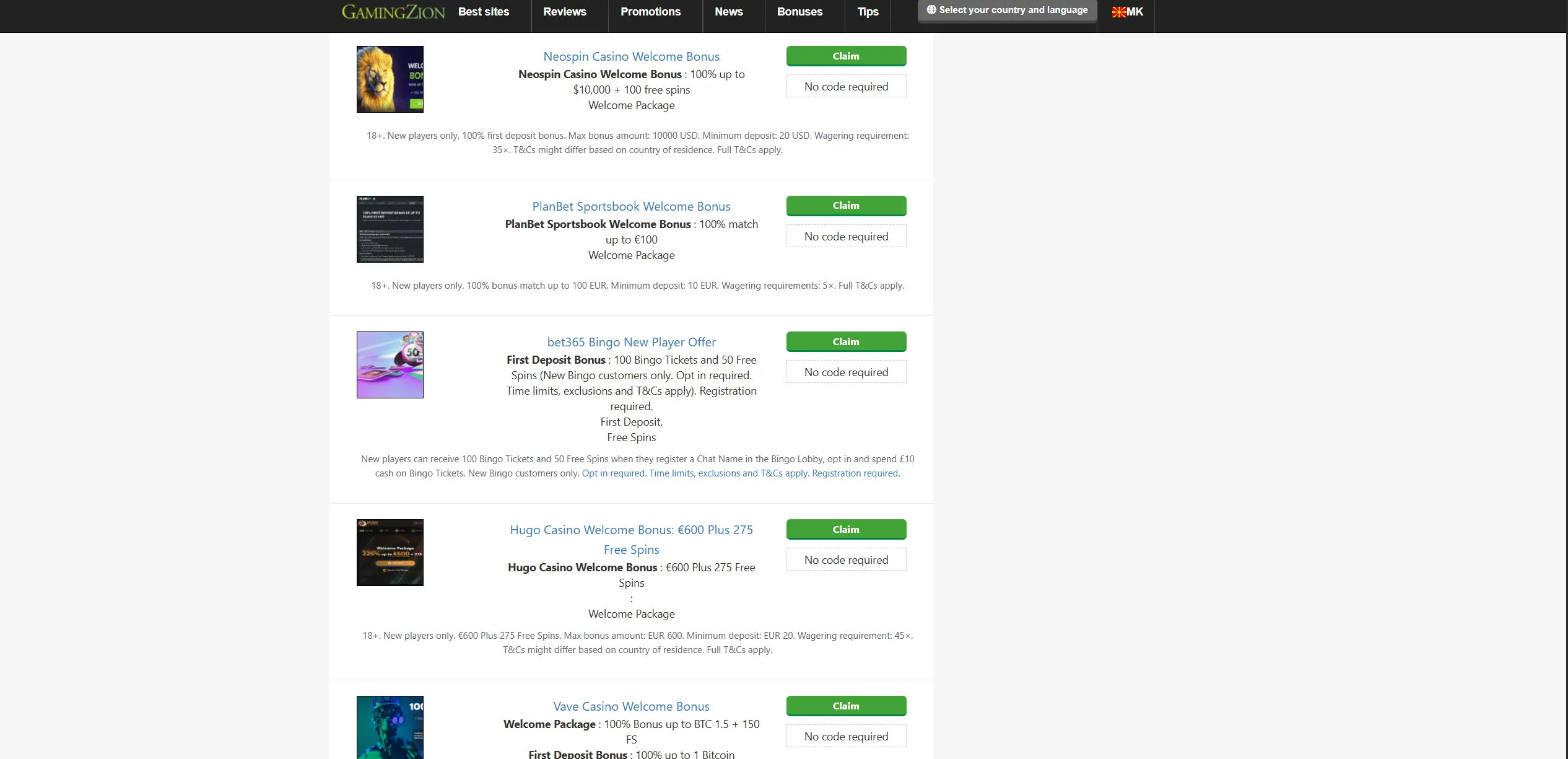Screenshot of Gamingzion.com - Online Gambling Bonuses in Macedonia | GamingZion