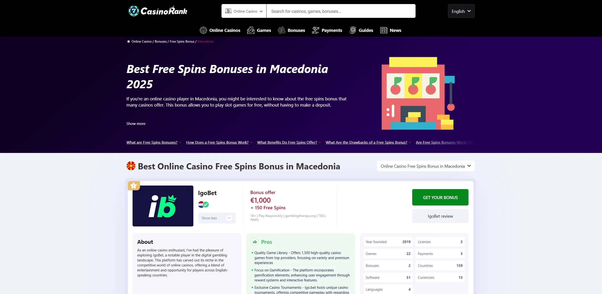 Screenshot of Onlinecasinorank.com - Best Free Spins Bonuses in Macedonia | All (10) Casinos