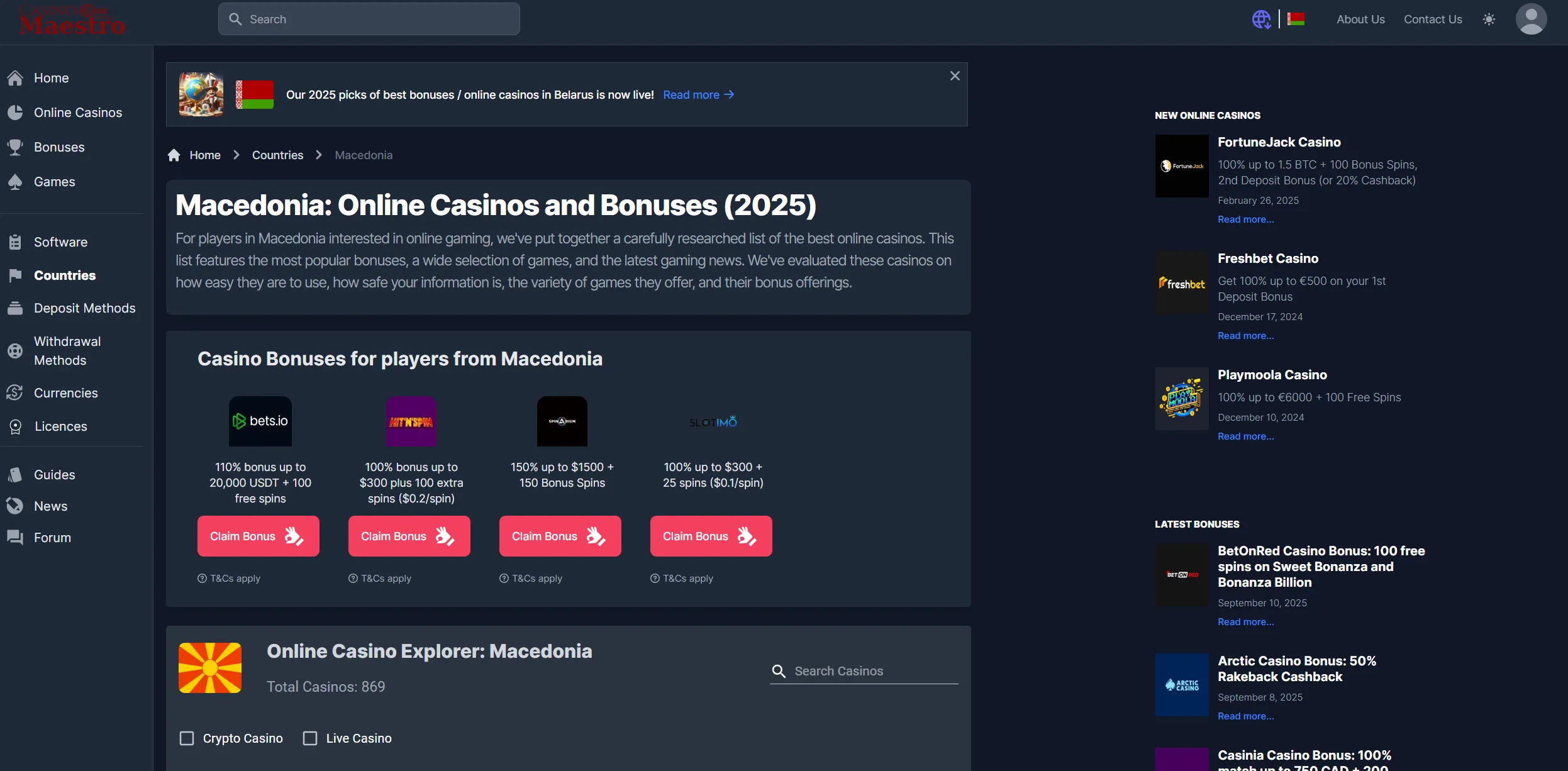 Screenshot of Casinomaestro.org - Macedonia: Online Casinos and Bonuses