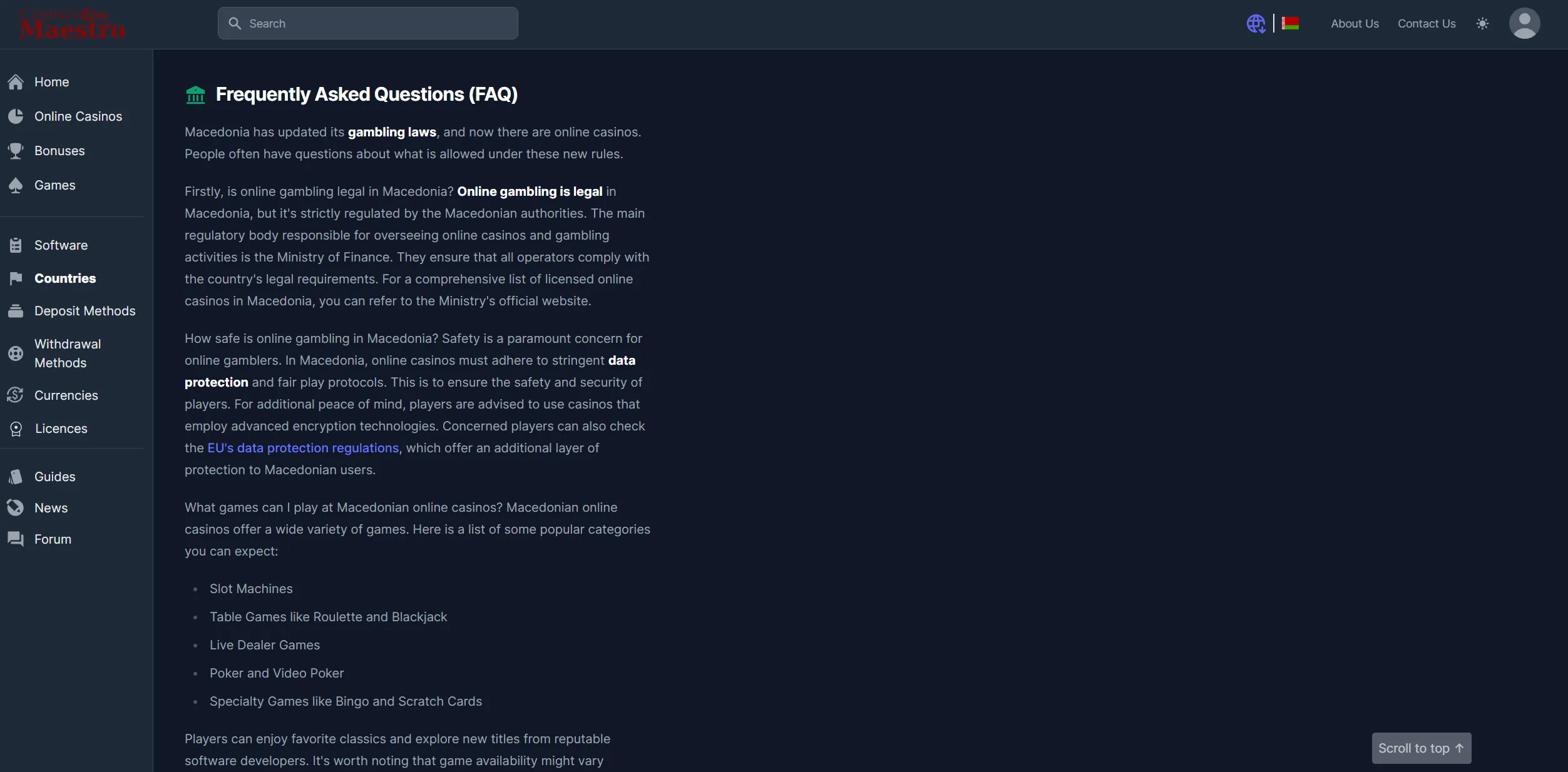 Screenshot of Casinomaestro.org - Macedonia: Online Casinos and Bonuses