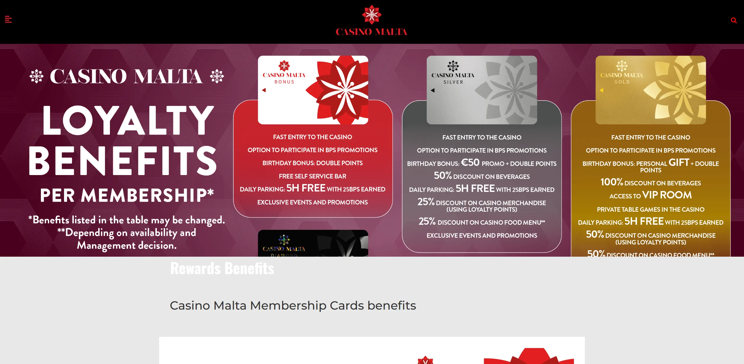 Screenshot of Casinomalta.com.mt - Rewards Benefits – Casino Malta