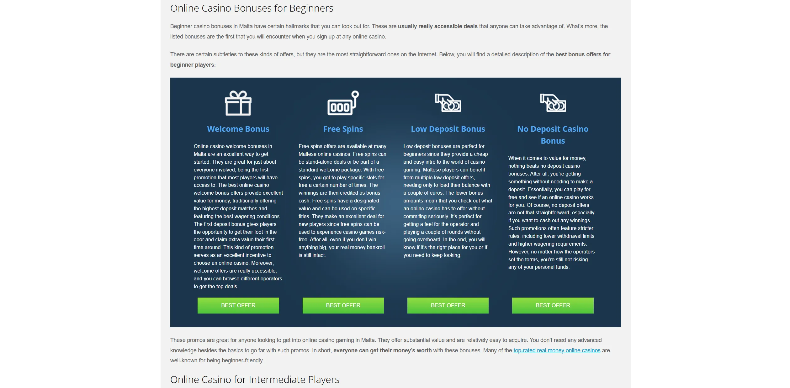 Screenshot of Bestonlinecasinosmalta.com - Best Online Casino Bonuses: Top Offers for Maltese Players