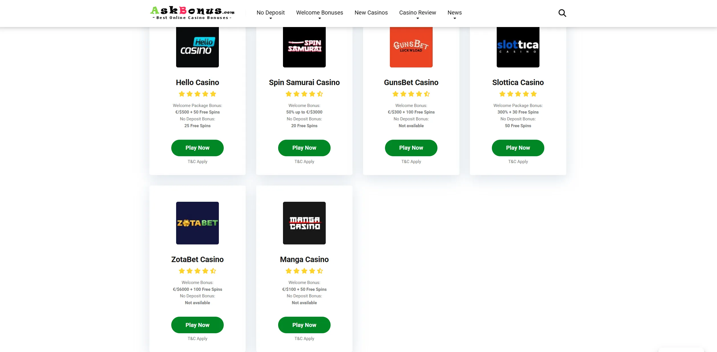 Screenshot of Askbonus.com – TOP Malta No Deposit Online Casinos