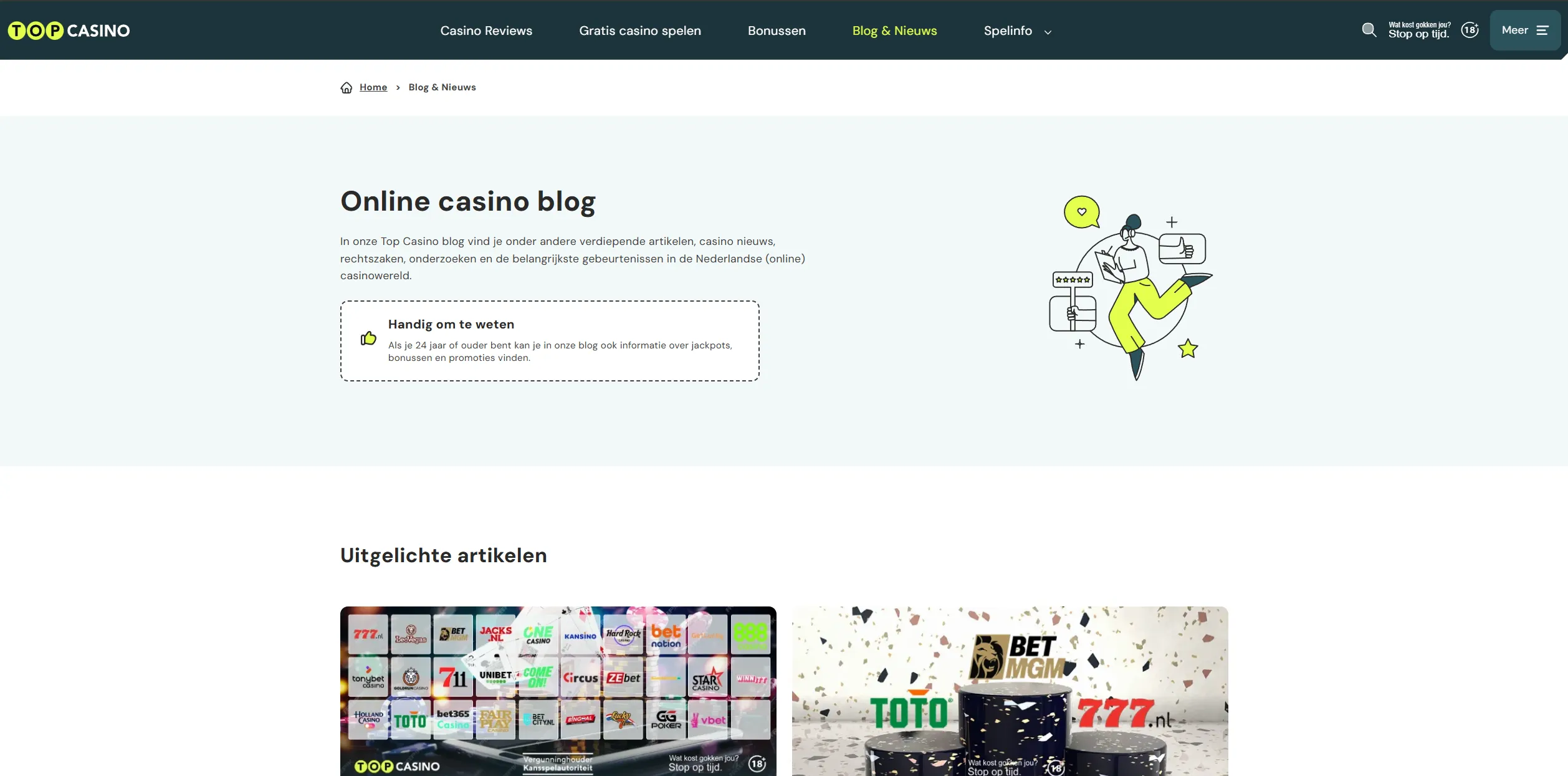 Screenshot of Top-casino.nl — All Casino Bonuses in the Netherlands for 24+ – TopCasino
