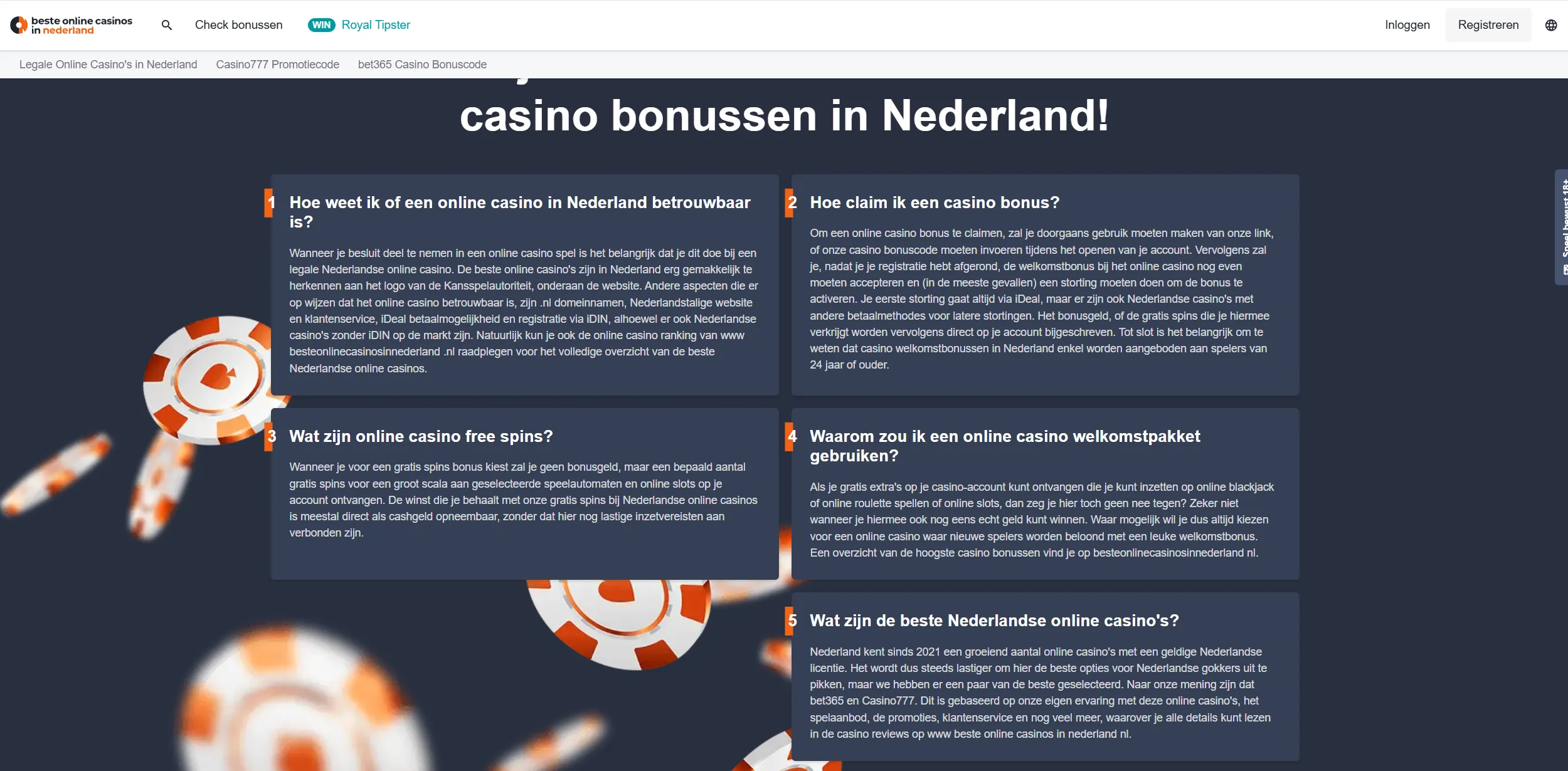 Screenshot of Besteonlinecasinosinnederland.nl — Best Online Casinos in the Netherlands