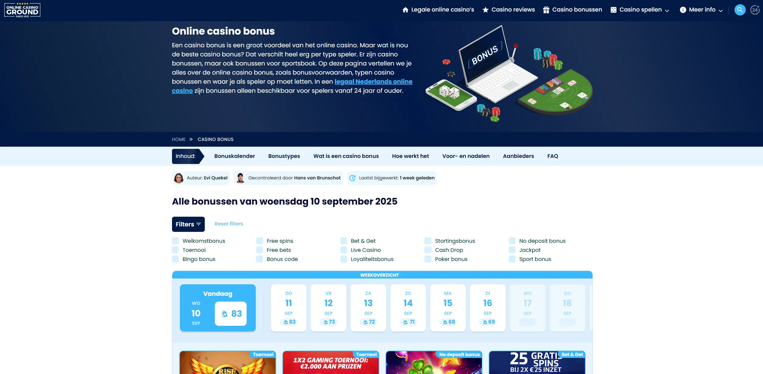 Screenshot of Onlinecasinoground.nl — Casino Bonus – Best Online Casino Bonuses!