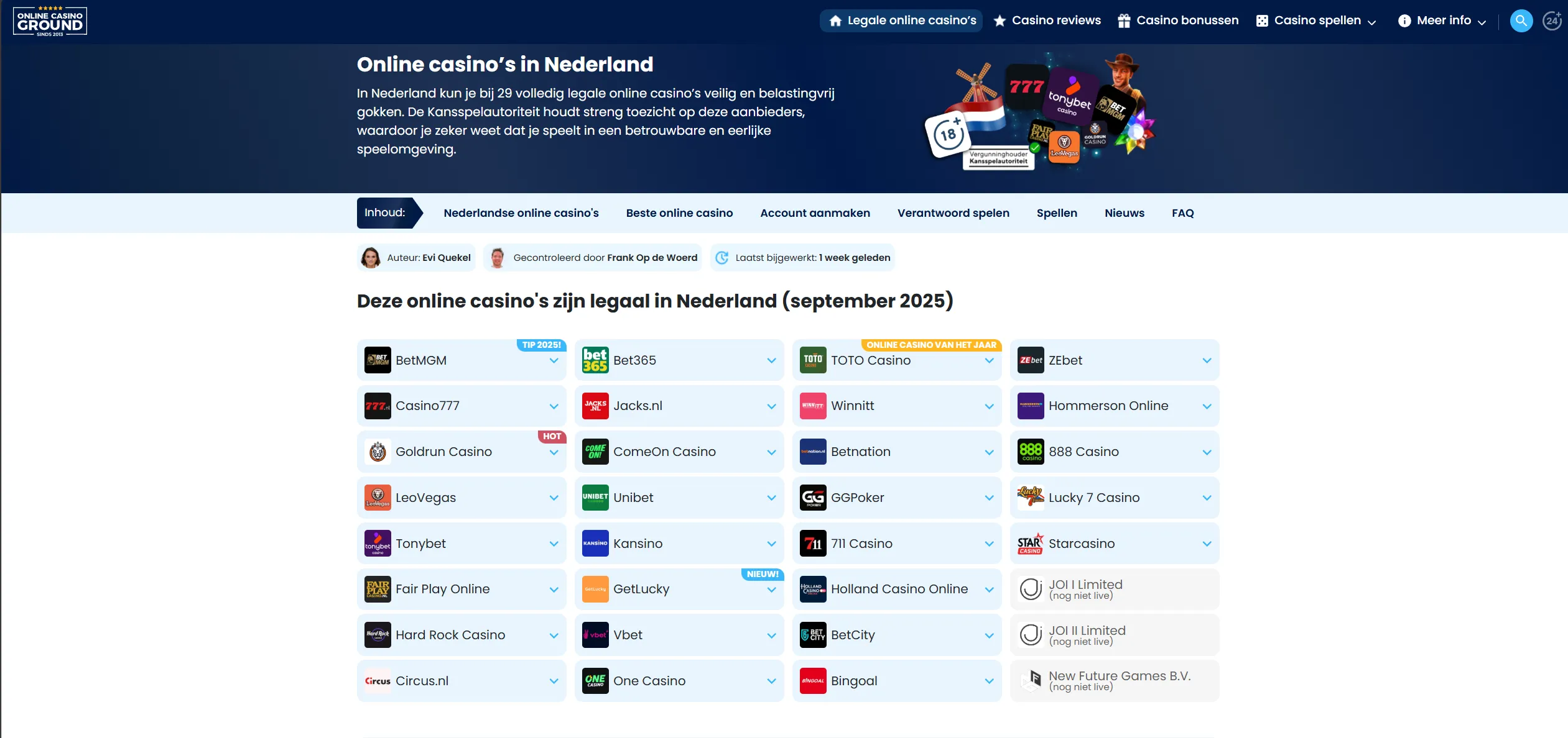 Screenshot of Onlinecasinoground.nl — Casino Bonus – Best Online Casino Bonuses!