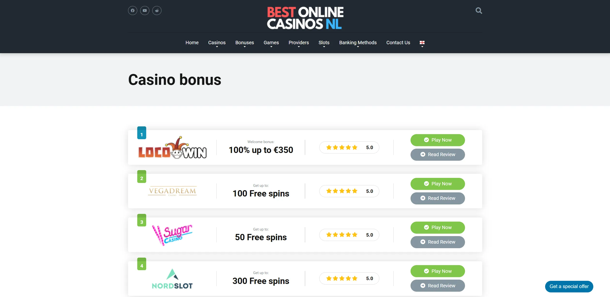 Screenshot of Bestonlinecasinosnl.com — Casino bonus in Netherlands - Best Online Casinos NL