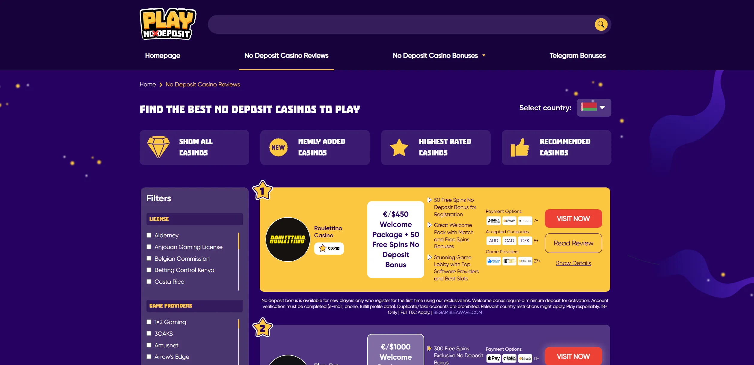Screenshot of Playnodeposit.com – Top No Deposit Bonus Casinos in Netherlands | PlayNoDeposit